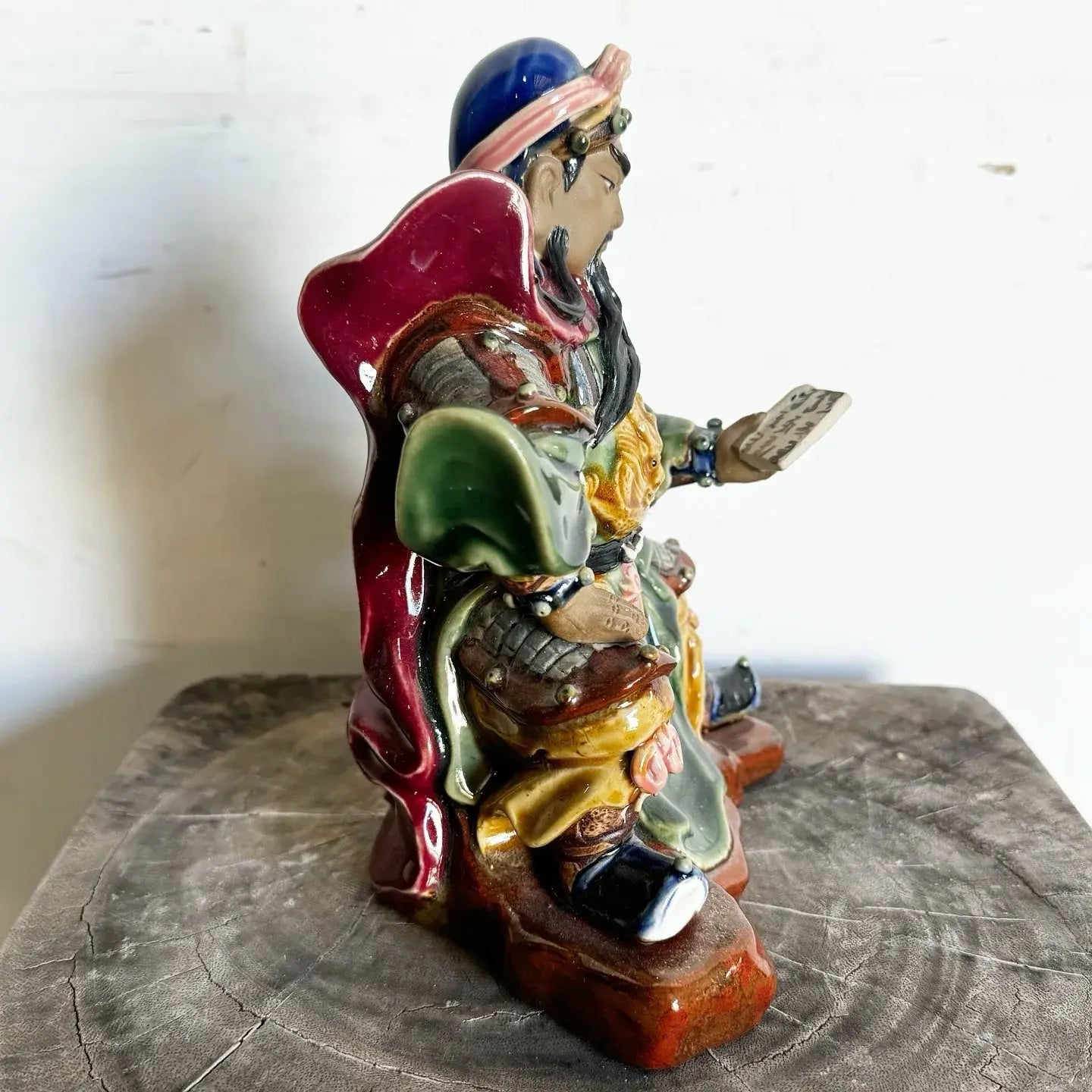 Vintage Hand Painted Guan Gong or Guan Yu Pottery Sculpture