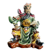 Vintage Hand Painted Guan Gong or Guan Yu Pottery Sculpture - Dolphin & Flamingo