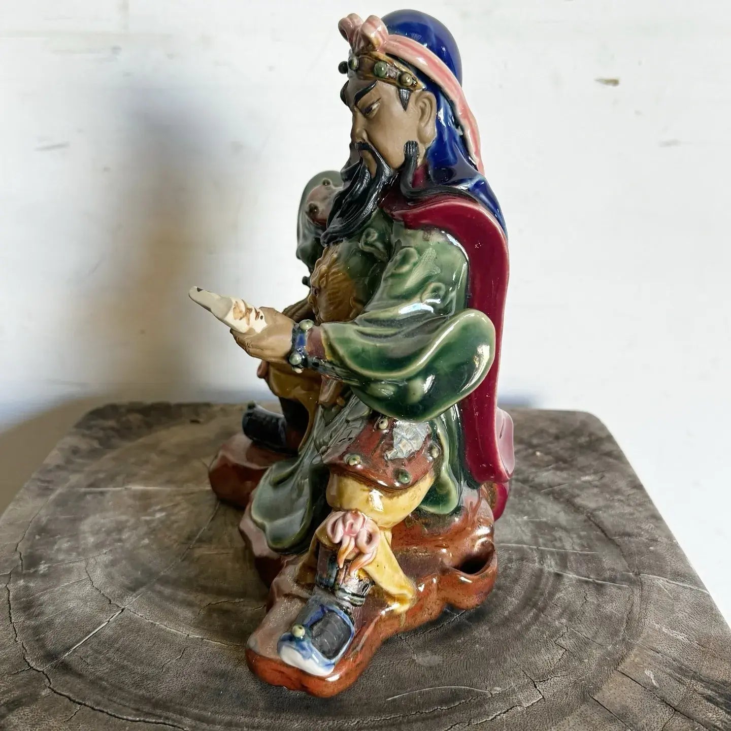 Vintage Hand Painted Guan Gong or Guan Yu Pottery Sculpture