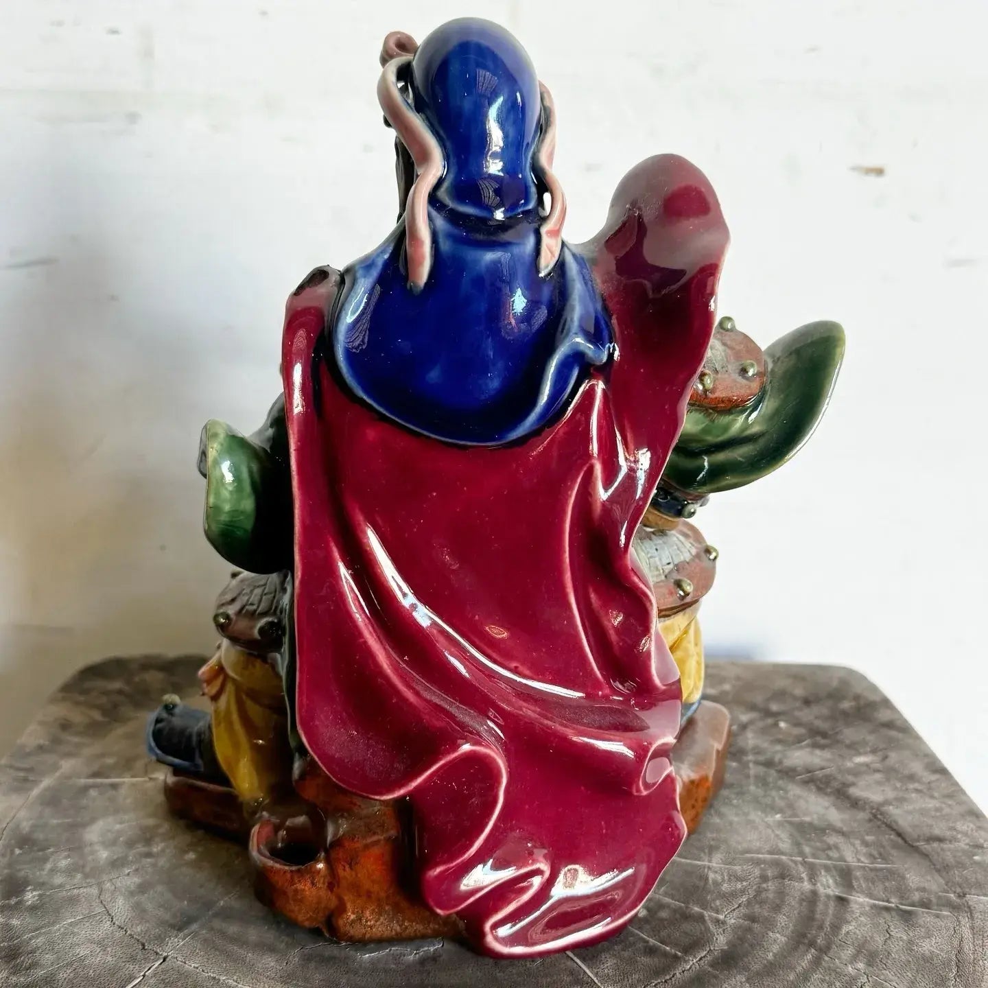 Vintage Hand Painted Guan Gong or Guan Yu Pottery Sculpture