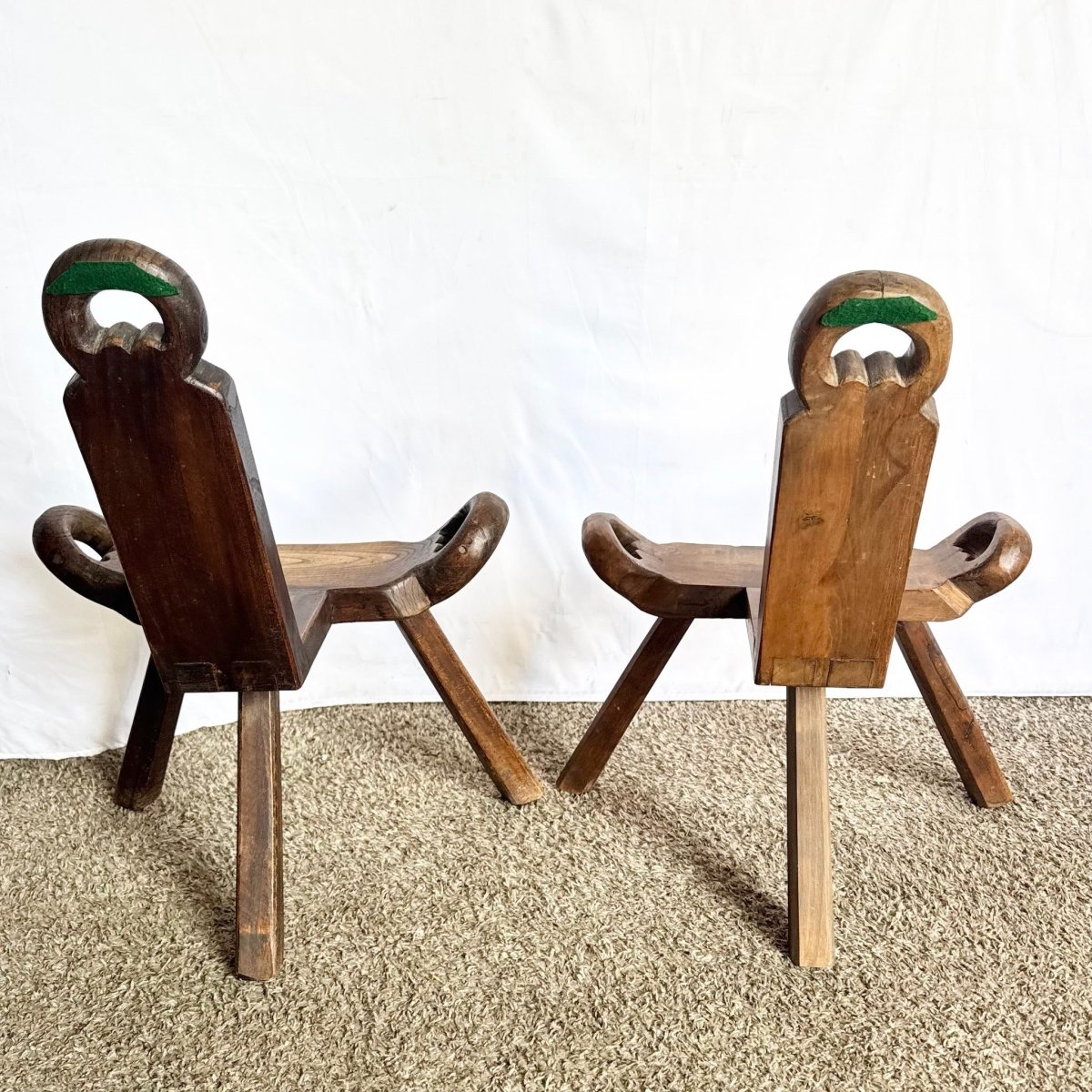 Vintage Handmade Wooden Birthing Chairs – A Pair - Dolphin & Flamingo