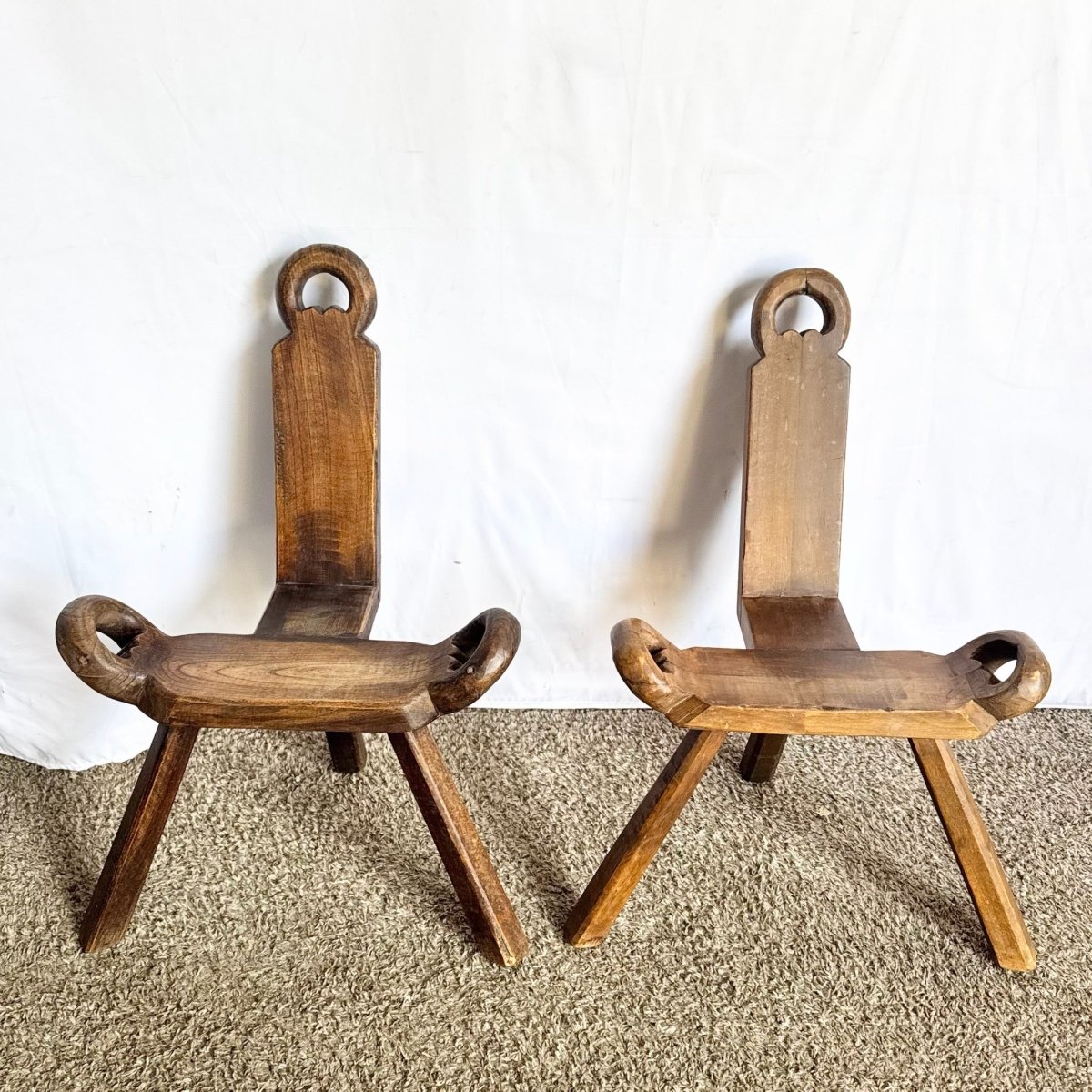 Vintage Handmade Wooden Birthing Chairs – A Pair - Dolphin & Flamingo
