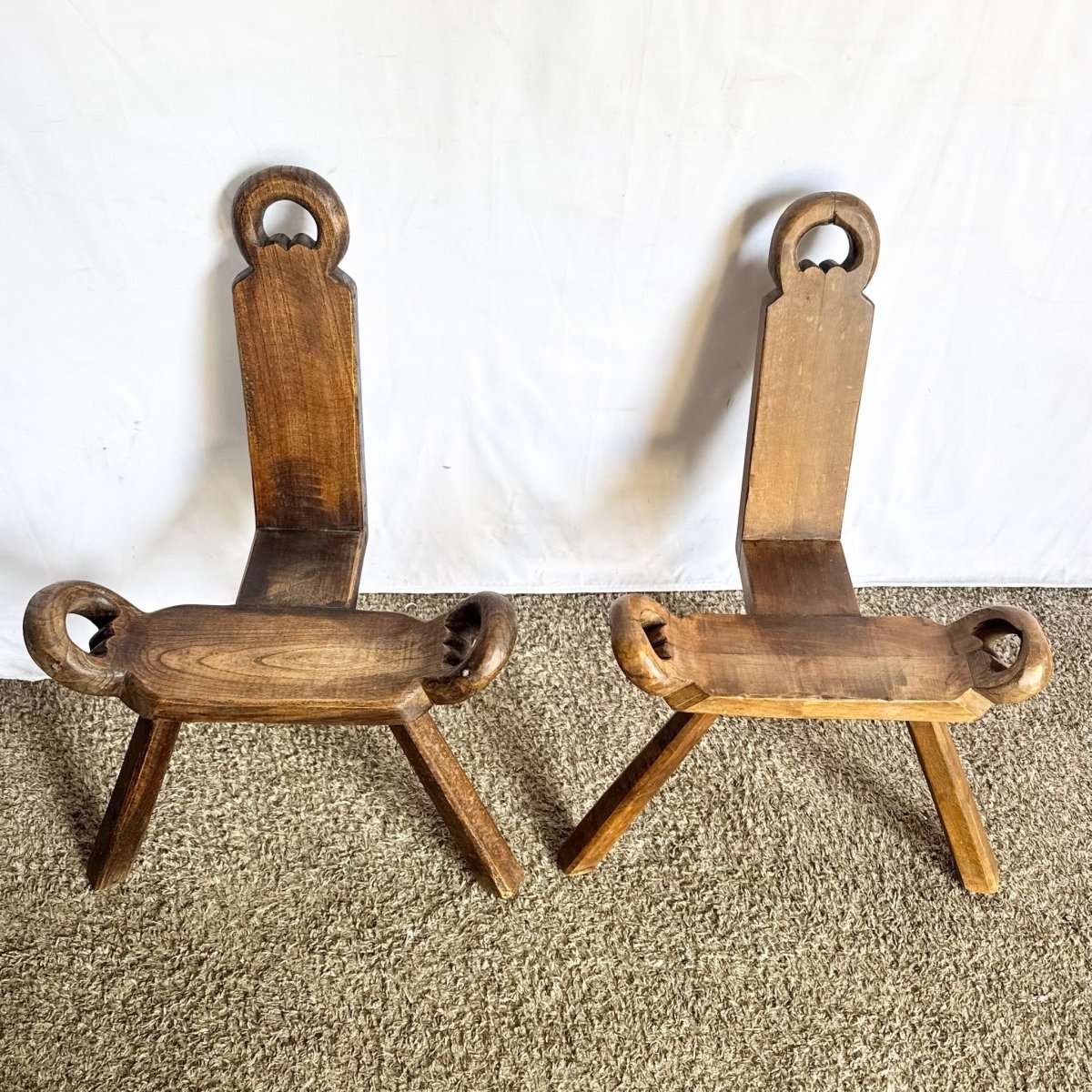 Vintage Handmade Wooden Birthing Chairs – A Pair - Dolphin & Flamingo