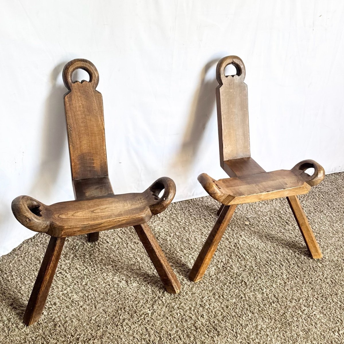 Vintage Handmade Wooden Birthing Chairs – A Pair - Dolphin & Flamingo