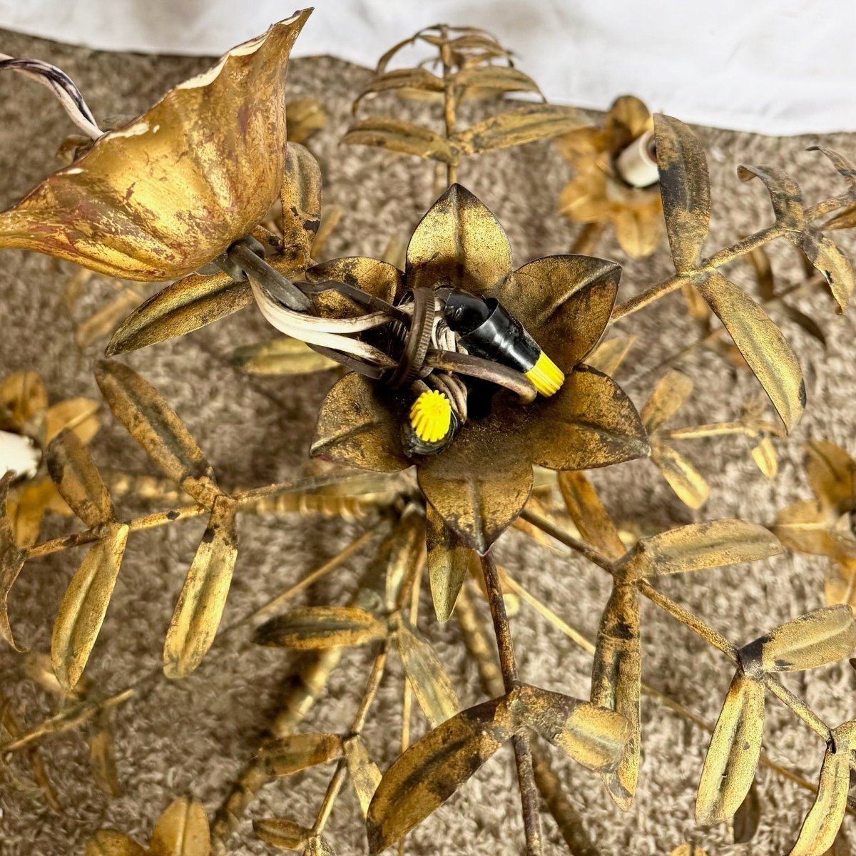 Vintage Hollywood Regency Gilt Faux Bamboo Metal Chandelier - Dolphin & Flamingo