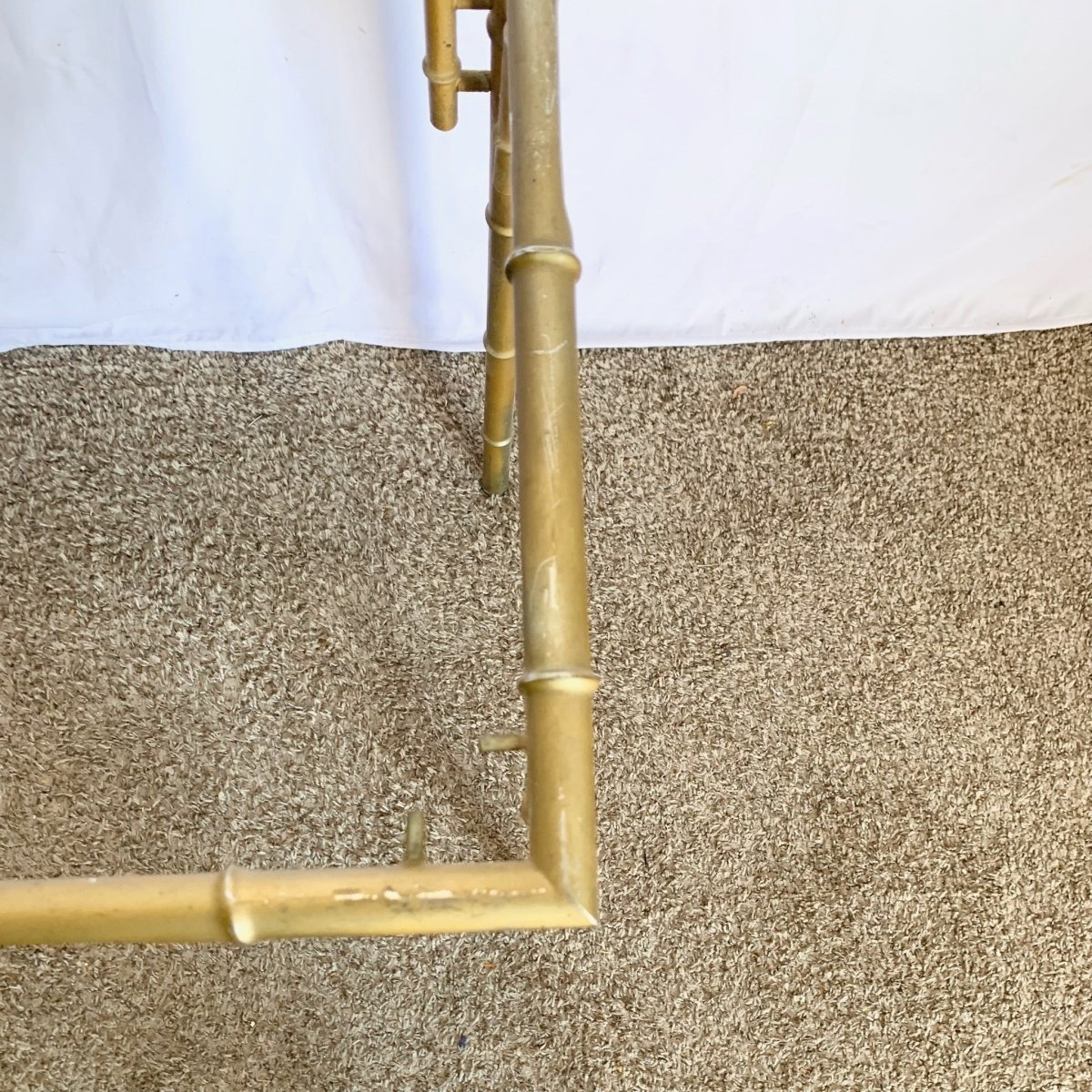 Vintage Hollywood Regency Metal Faux Bamboo Smoked Glass Console Table - Dolphin & Flamingo