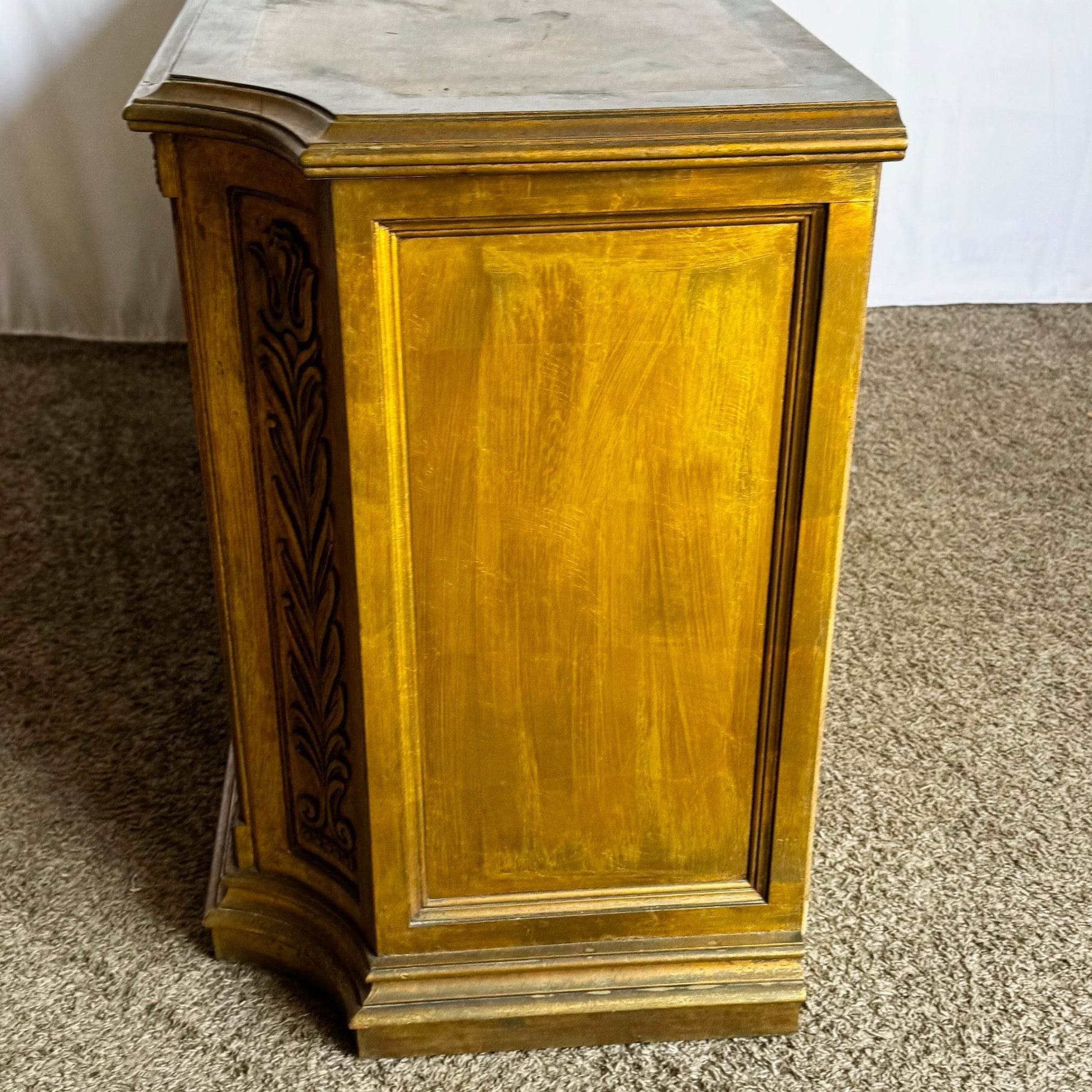 Vintage Hollywood Regency Pained Gold Credenza/Sideboard - Dolphin & Flamingo