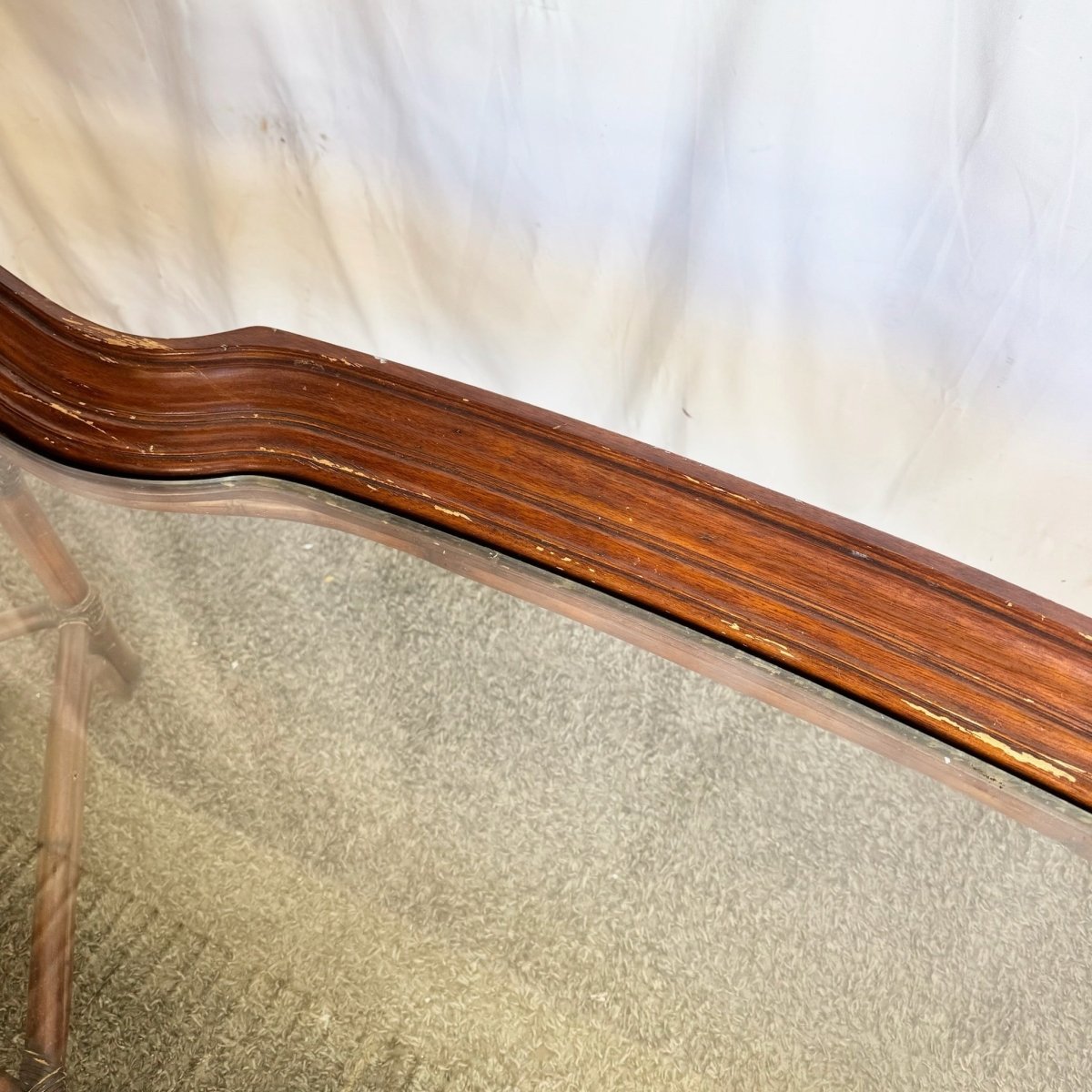 Vintage Hollywood Regency Rattan and Wood Glass Top Coffee Table - Dolphin & Flamingo