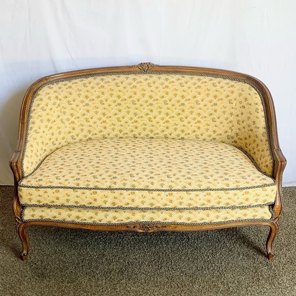 Vintage Hollywood Regency Wooden Settee Sofa - Dolphin & Flamingo