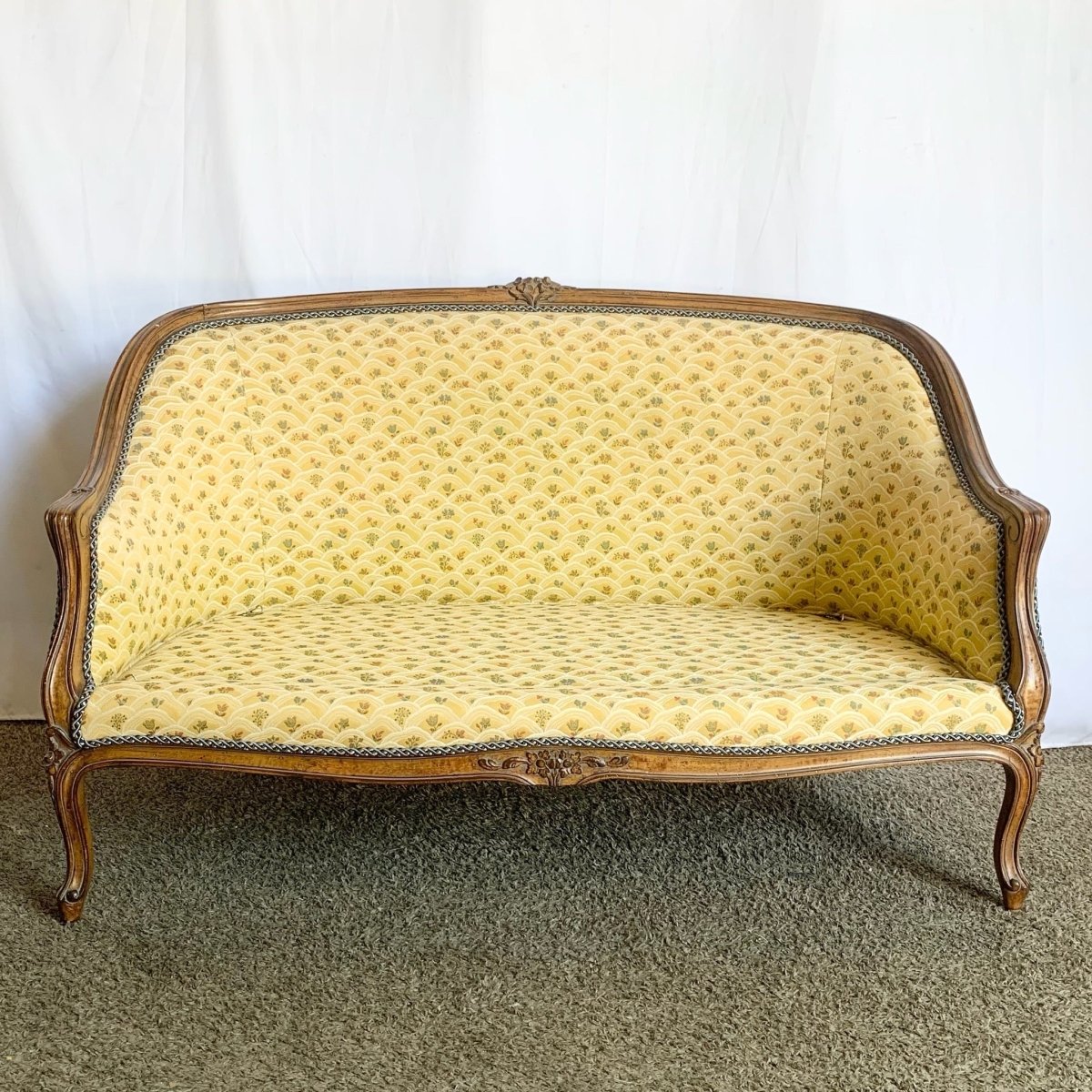 Vintage Hollywood Regency Wooden Settee Sofa - Dolphin & Flamingo