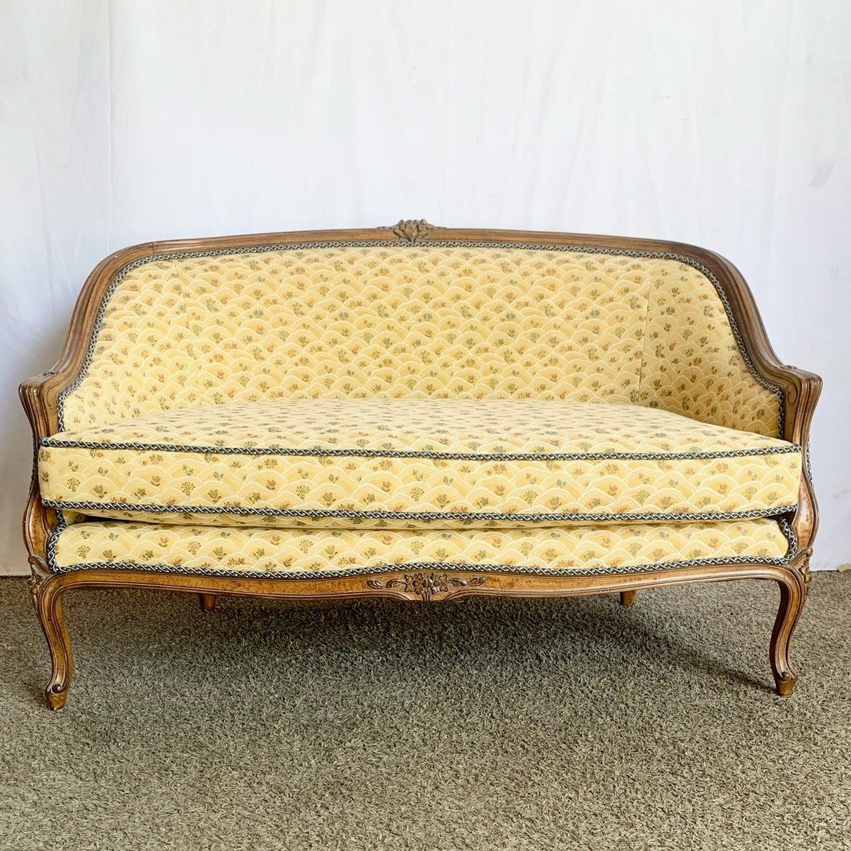 Vintage Hollywood Regency Wooden Settee Sofa - Dolphin & Flamingo
