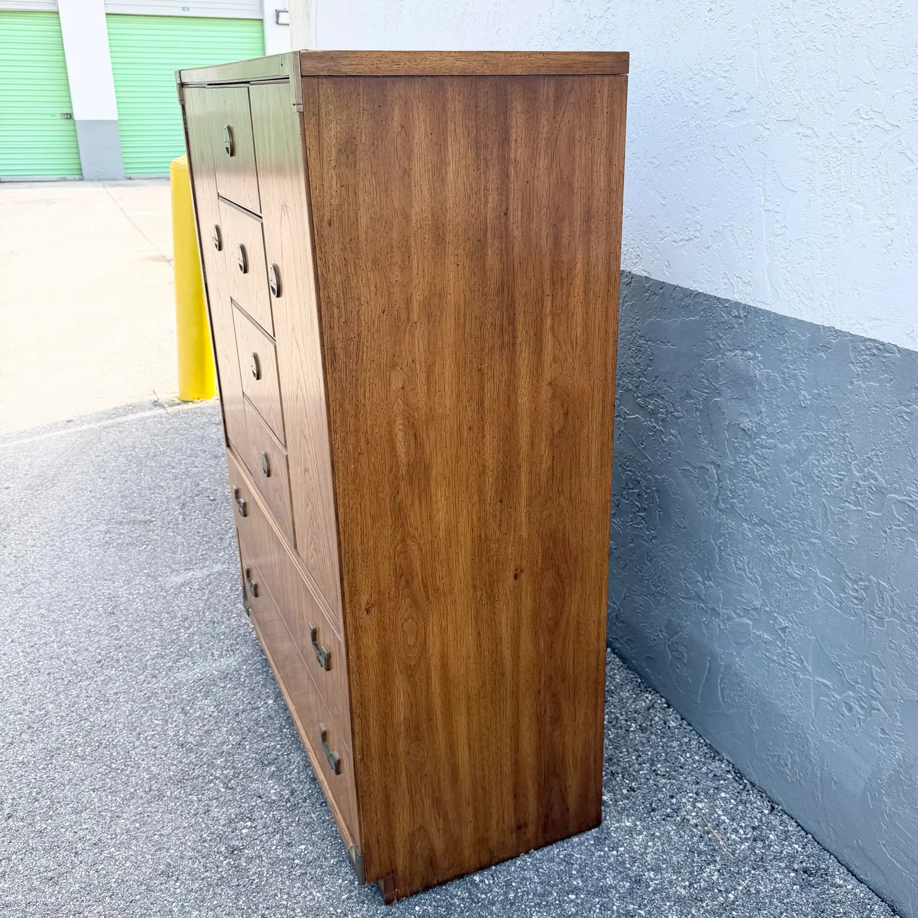 Vintage Huntley Campaign Highboy Dresser by Thomasville Dolphin & Flamingo