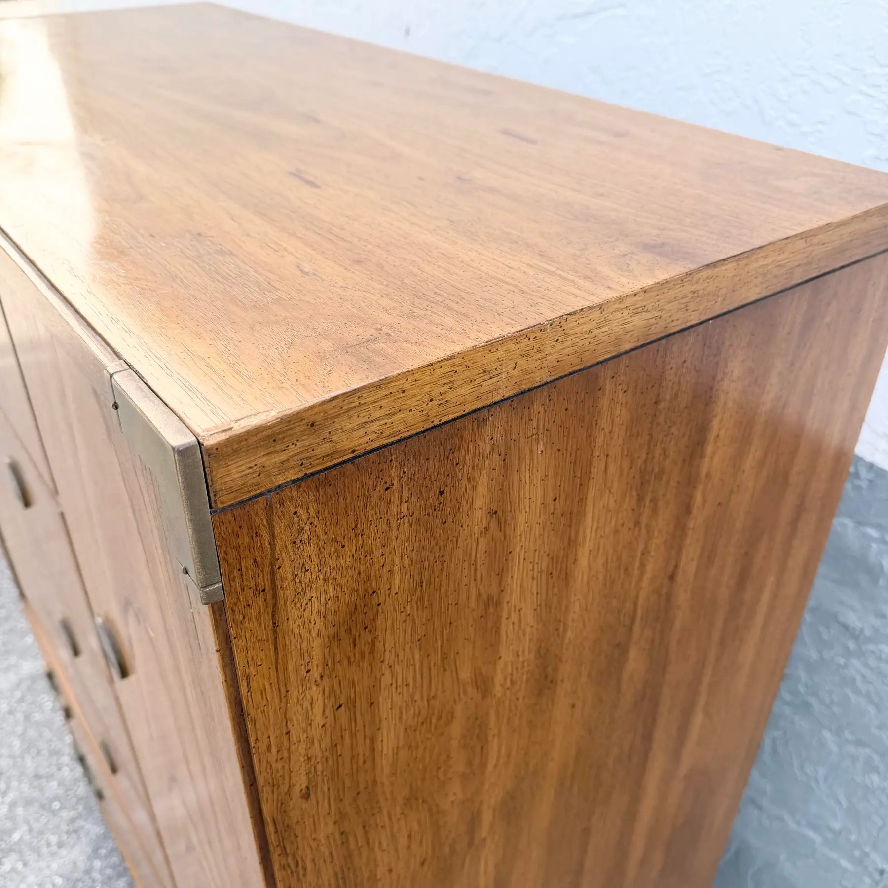 Vintage Huntley Campaign Highboy Dresser by Thomasville Dolphin & Flamingo