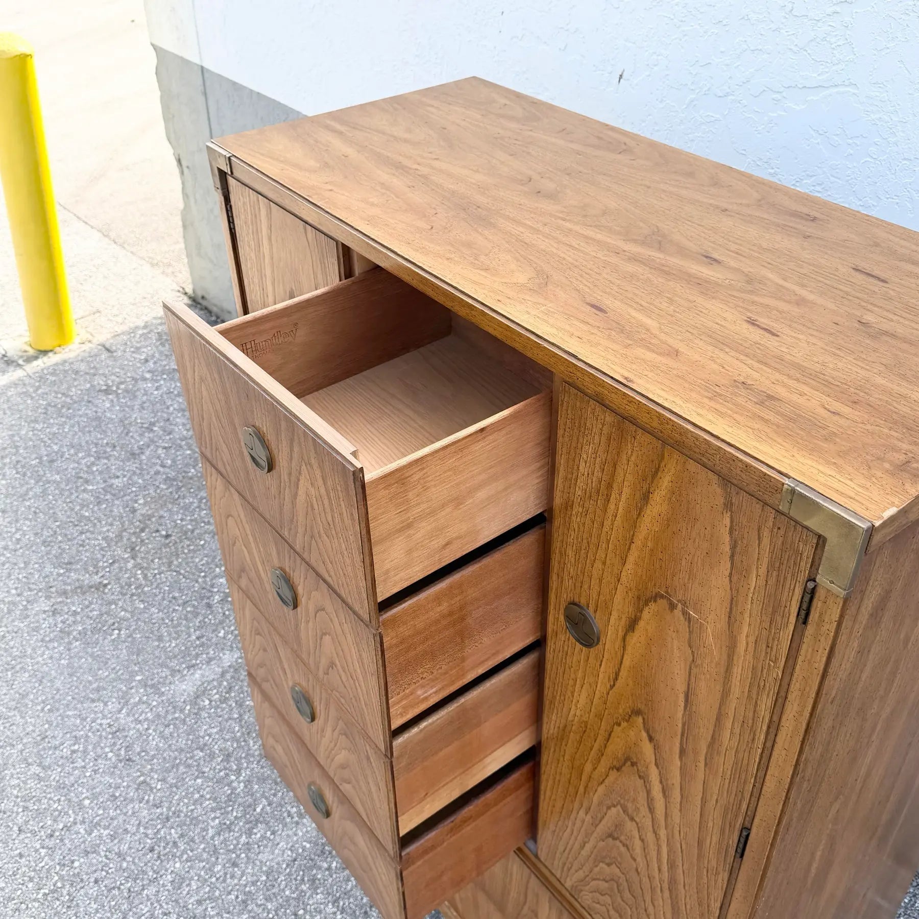 Vintage Huntley Campaign Highboy Dresser by Thomasville Dolphin & Flamingo