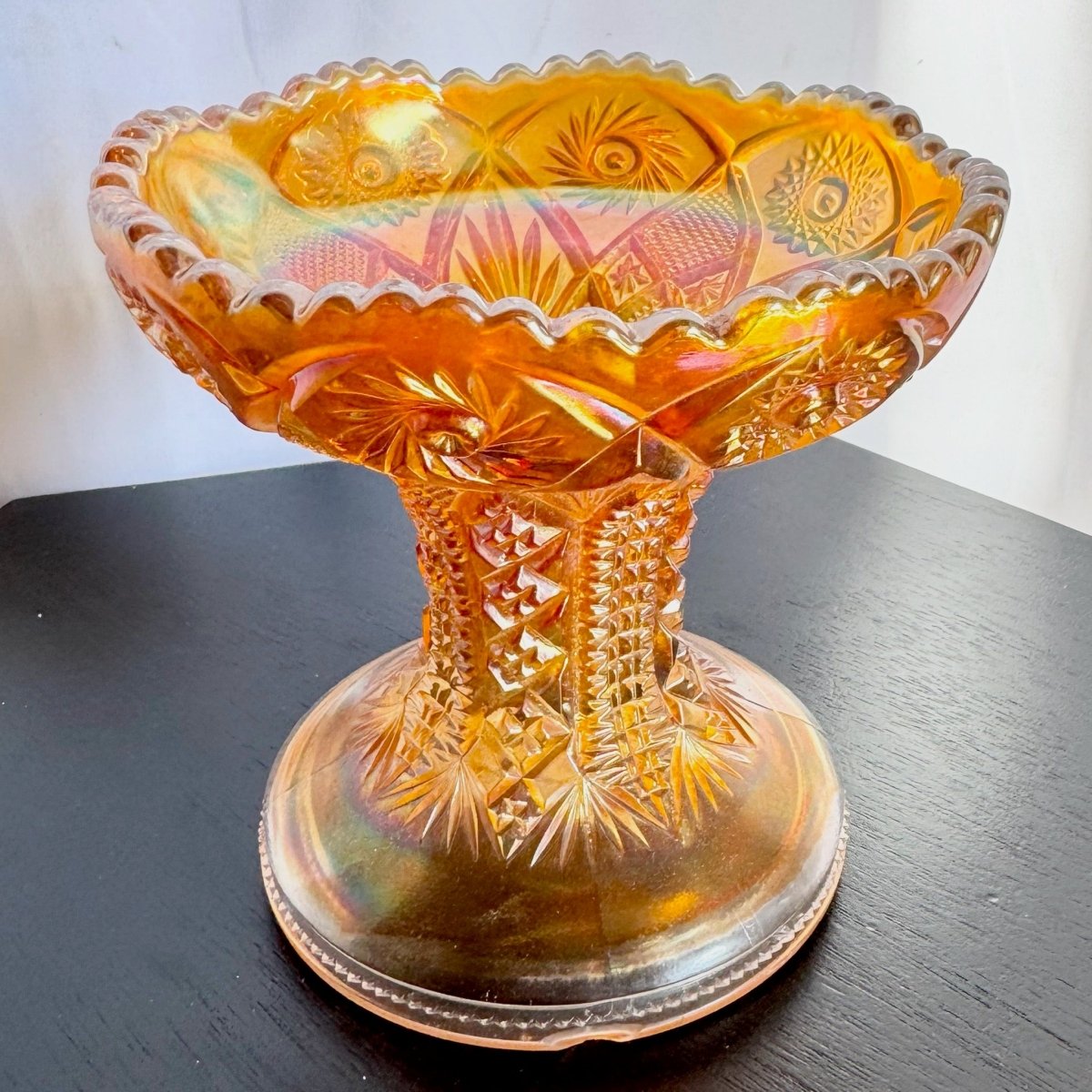 Vintage Imperial Marigold Carnival Glass Candy Dish - Dolphin & Flamingo