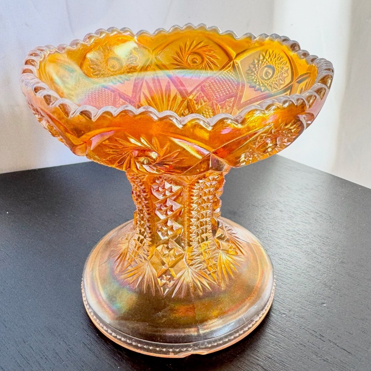 Vintage Imperial Marigold Carnival Glass Candy Dish - Dolphin & Flamingo