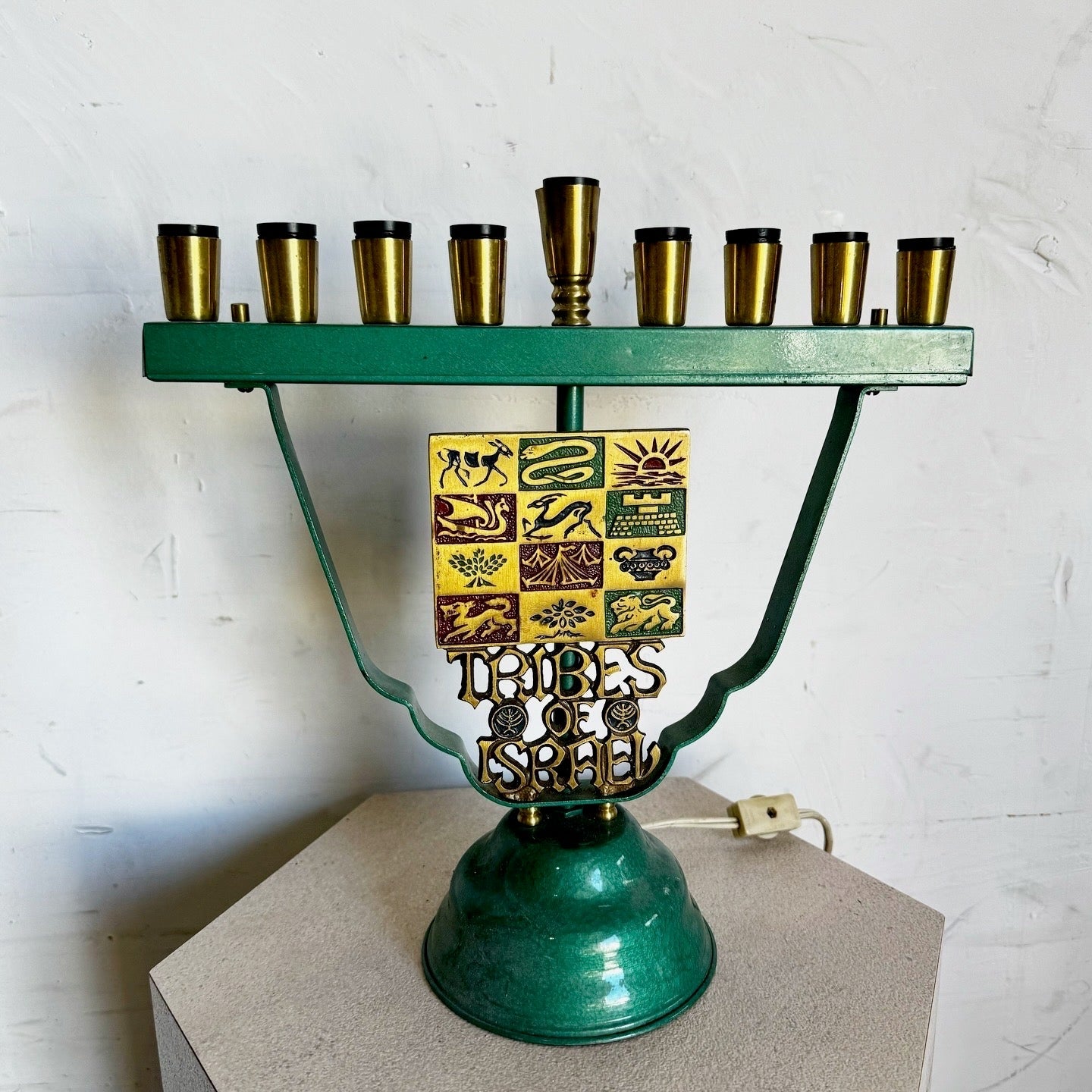 Vintage Israeli “Tribes of Israel” Menorah/Chanukia Lamp - Dolphin & Flamingo