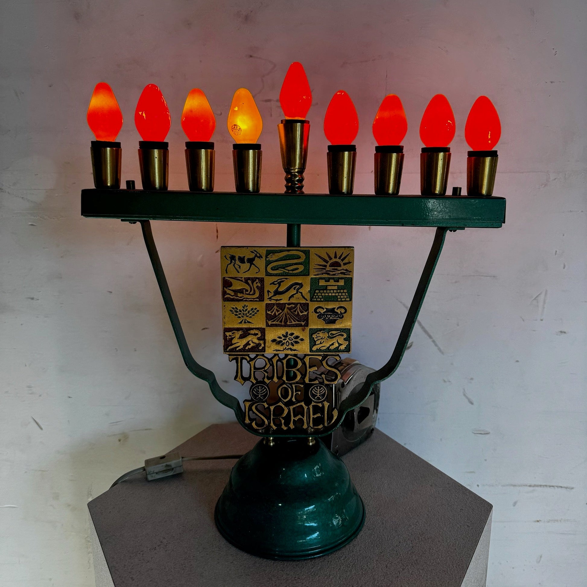 Vintage Israeli “Tribes of Israel” Menorah/Chanukia Lamp - Dolphin & Flamingo