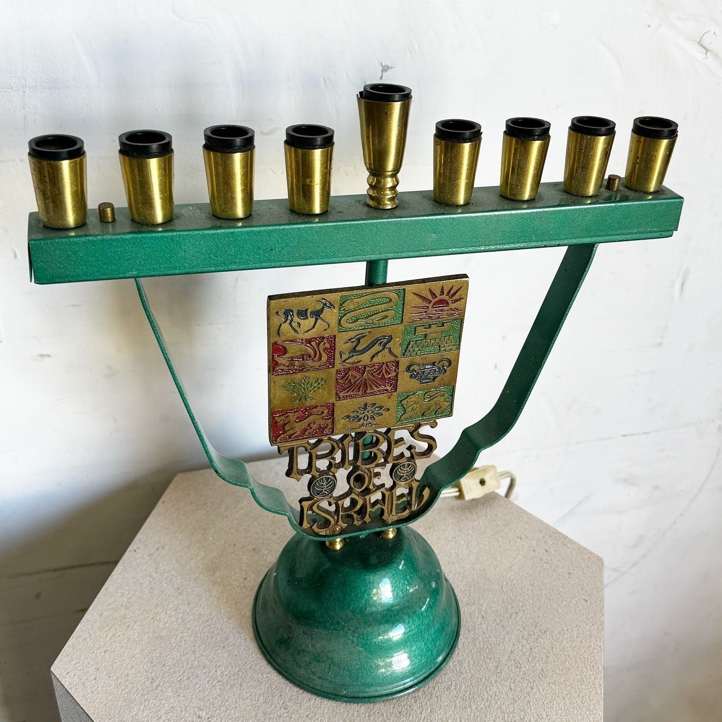 Vintage Israeli “Tribes of Israel” Menorah/Chanukia Lamp - Dolphin & Flamingo
