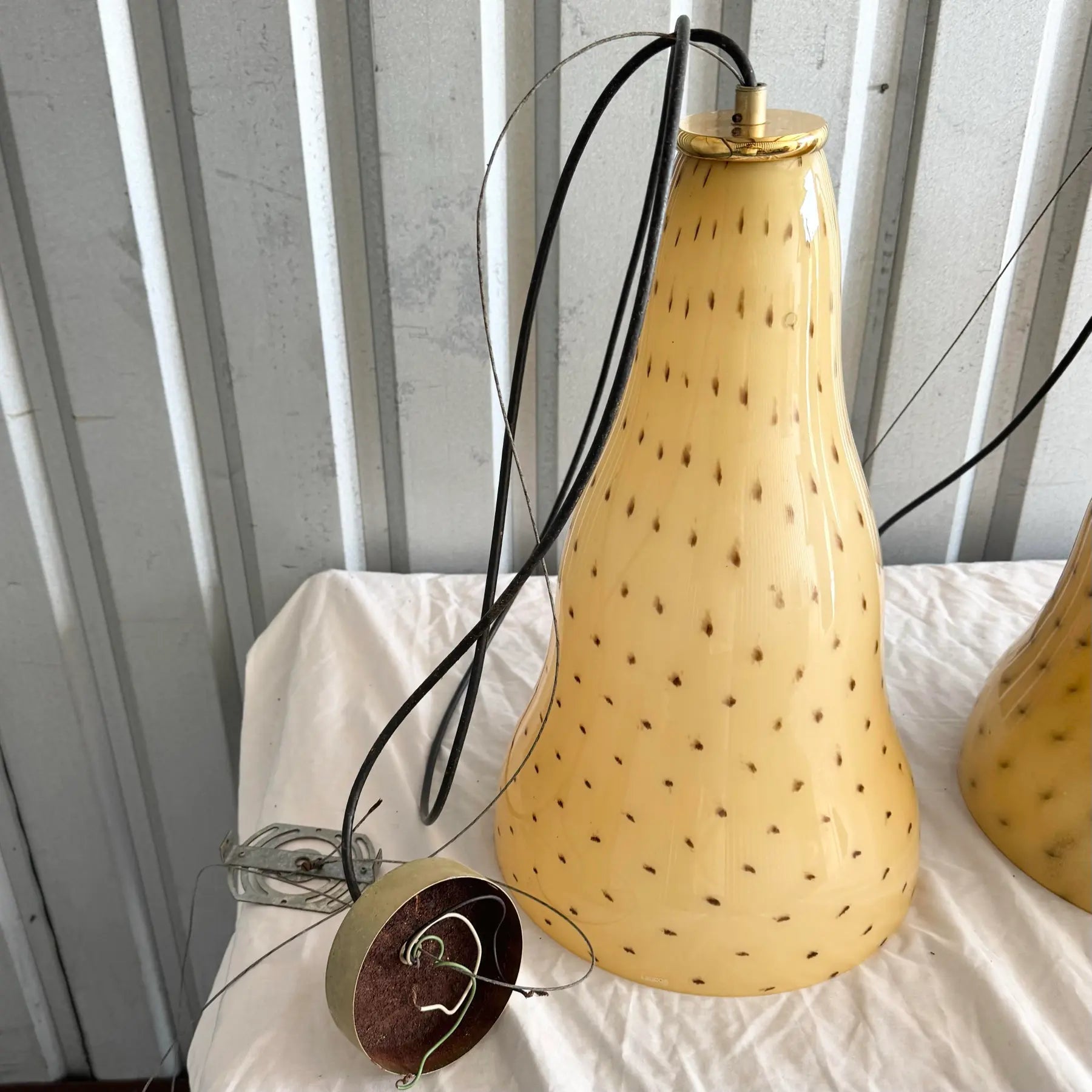 Vintage Italian Glass Pendant Lamps by Toso & Massari for Leucos - A Pair Dolphin & Flamingo