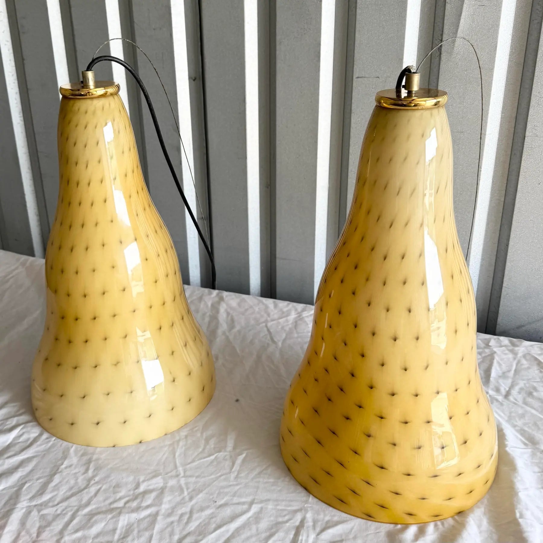 Vintage Italian Glass Pendant Lamps by Toso & Massari for Leucos - A Pair Dolphin & Flamingo