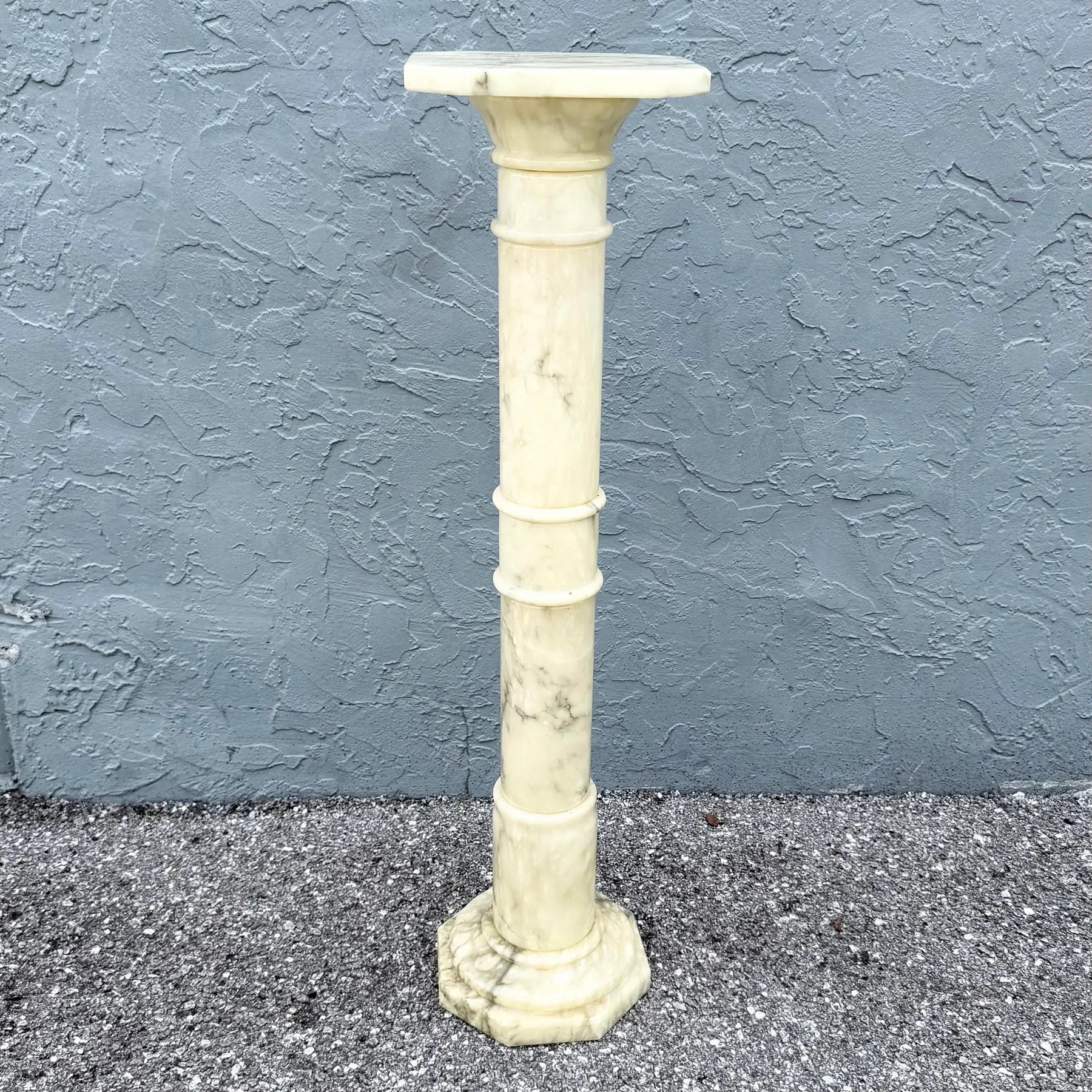Vintage Italian Hand Carved Alabaster Pedestal Dolphin & Flamingo