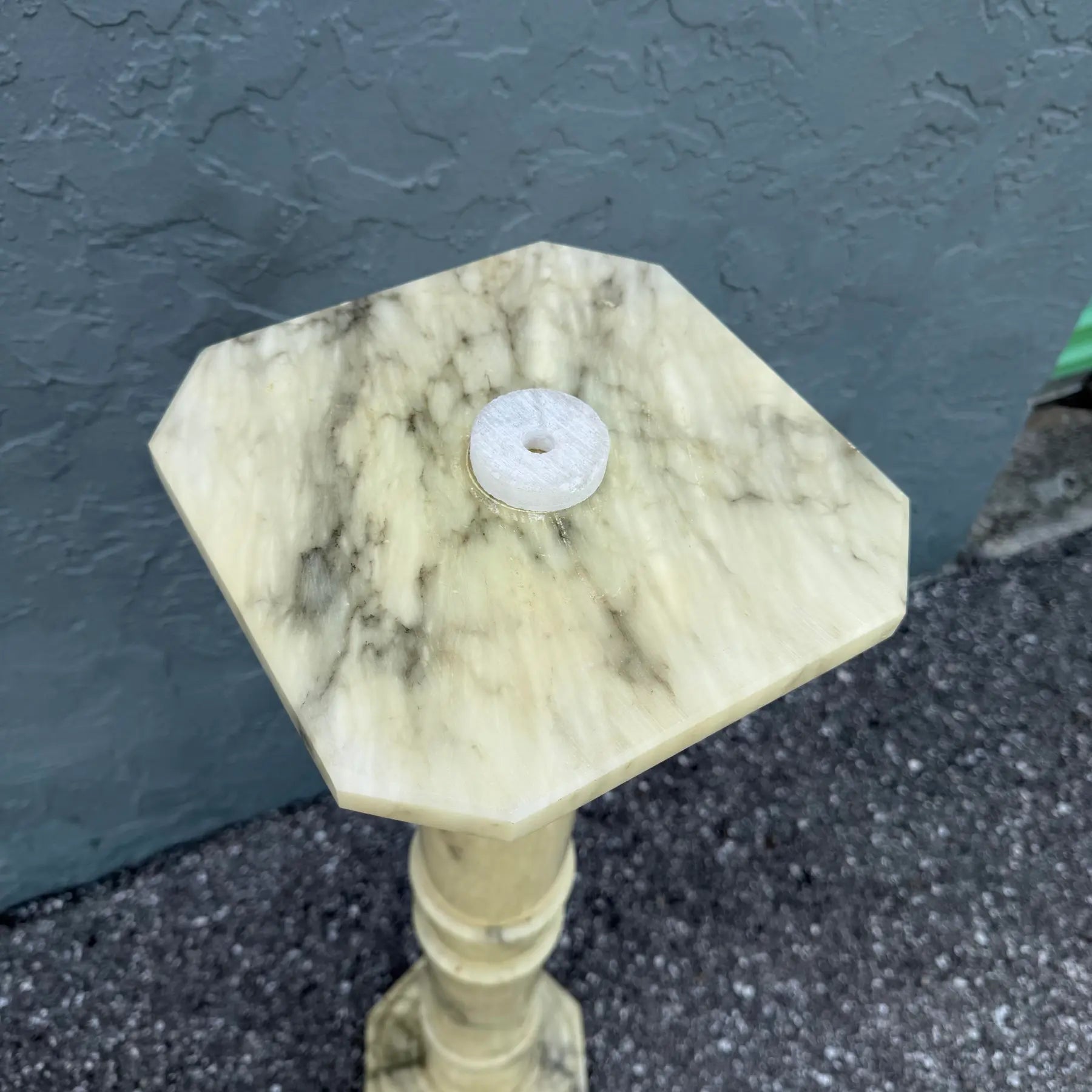 Vintage Italian Hand Carved Alabaster Pedestal Dolphin & Flamingo