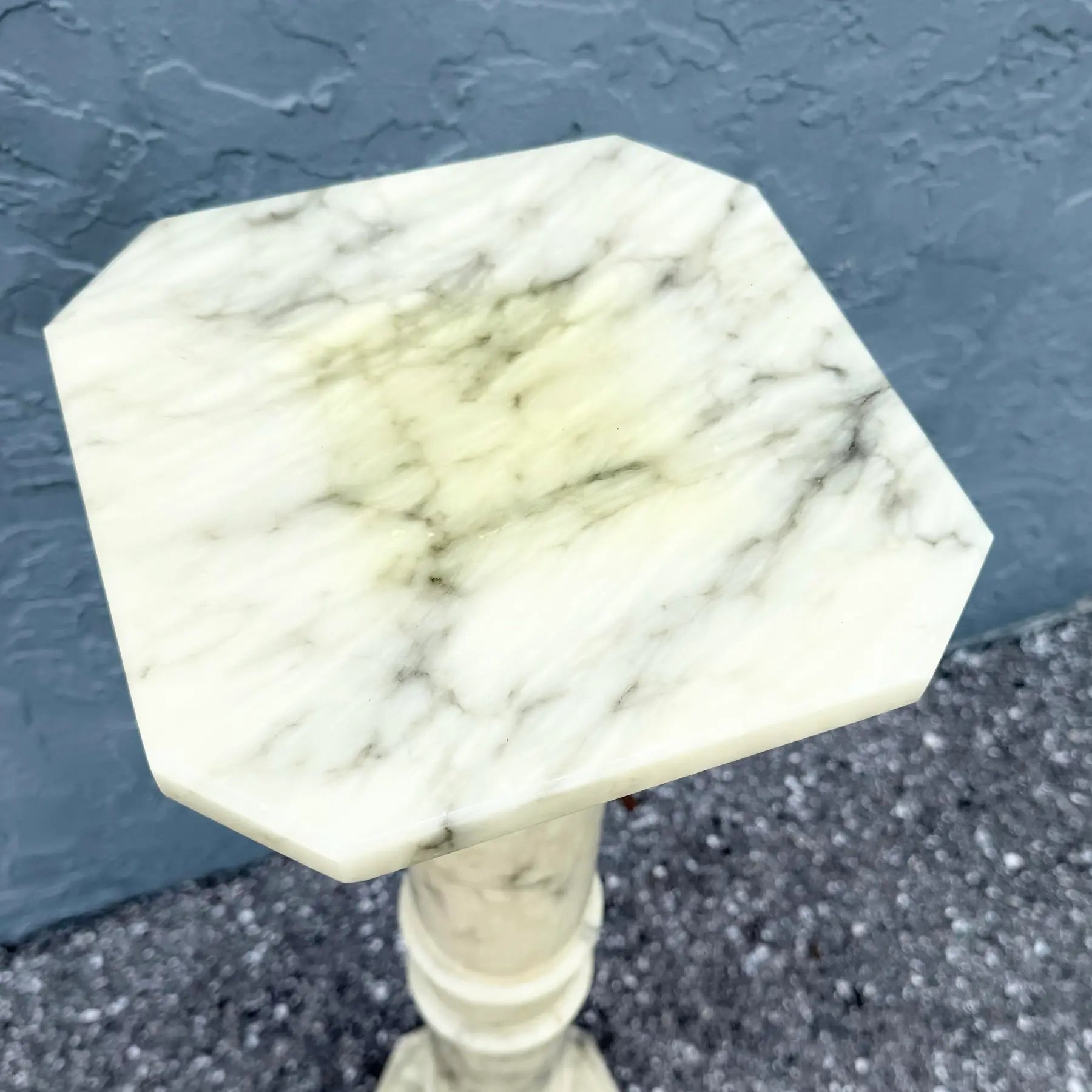 Vintage Italian Hand Carved Alabaster Pedestal Dolphin & Flamingo