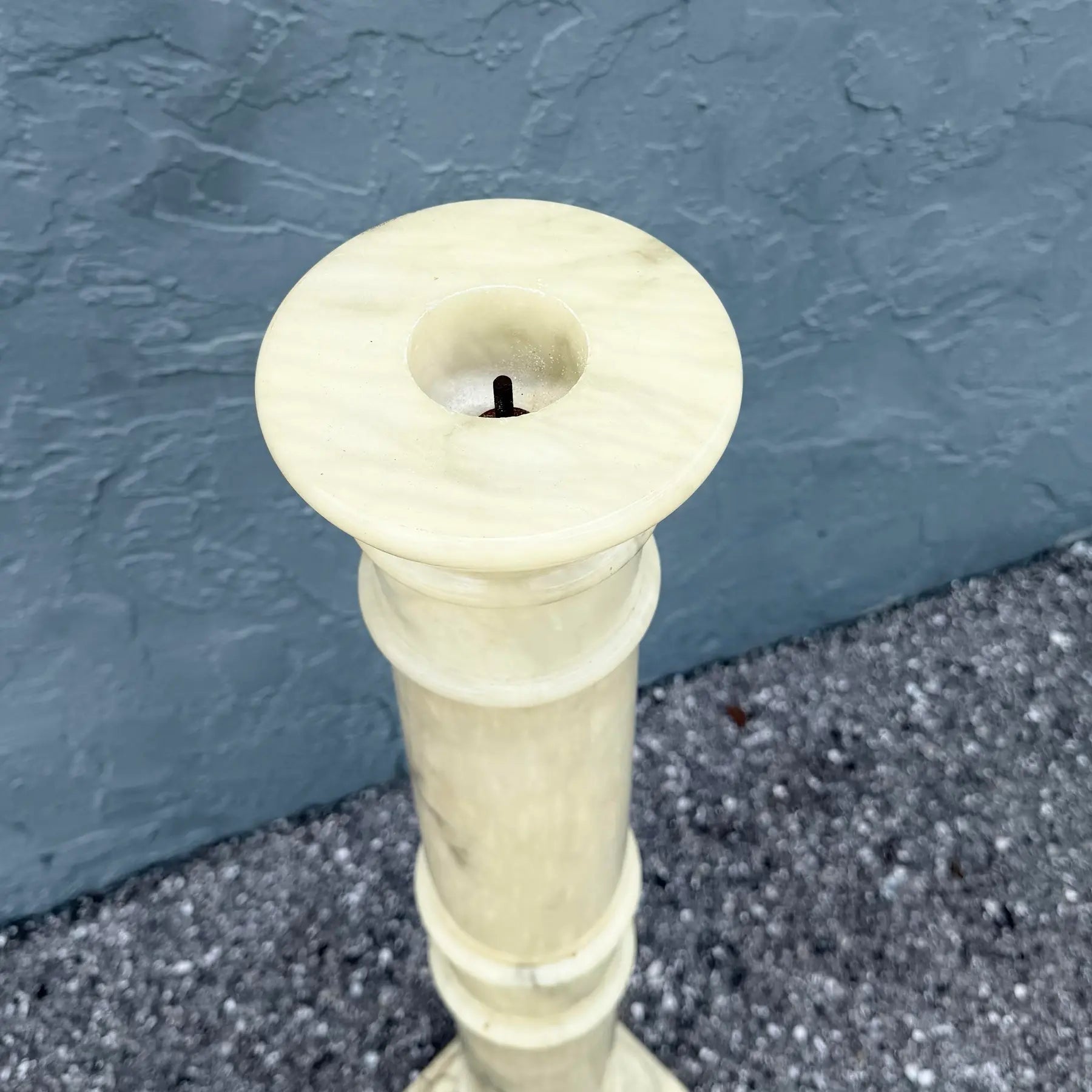 Vintage Italian Hand Carved Alabaster Pedestal Dolphin & Flamingo