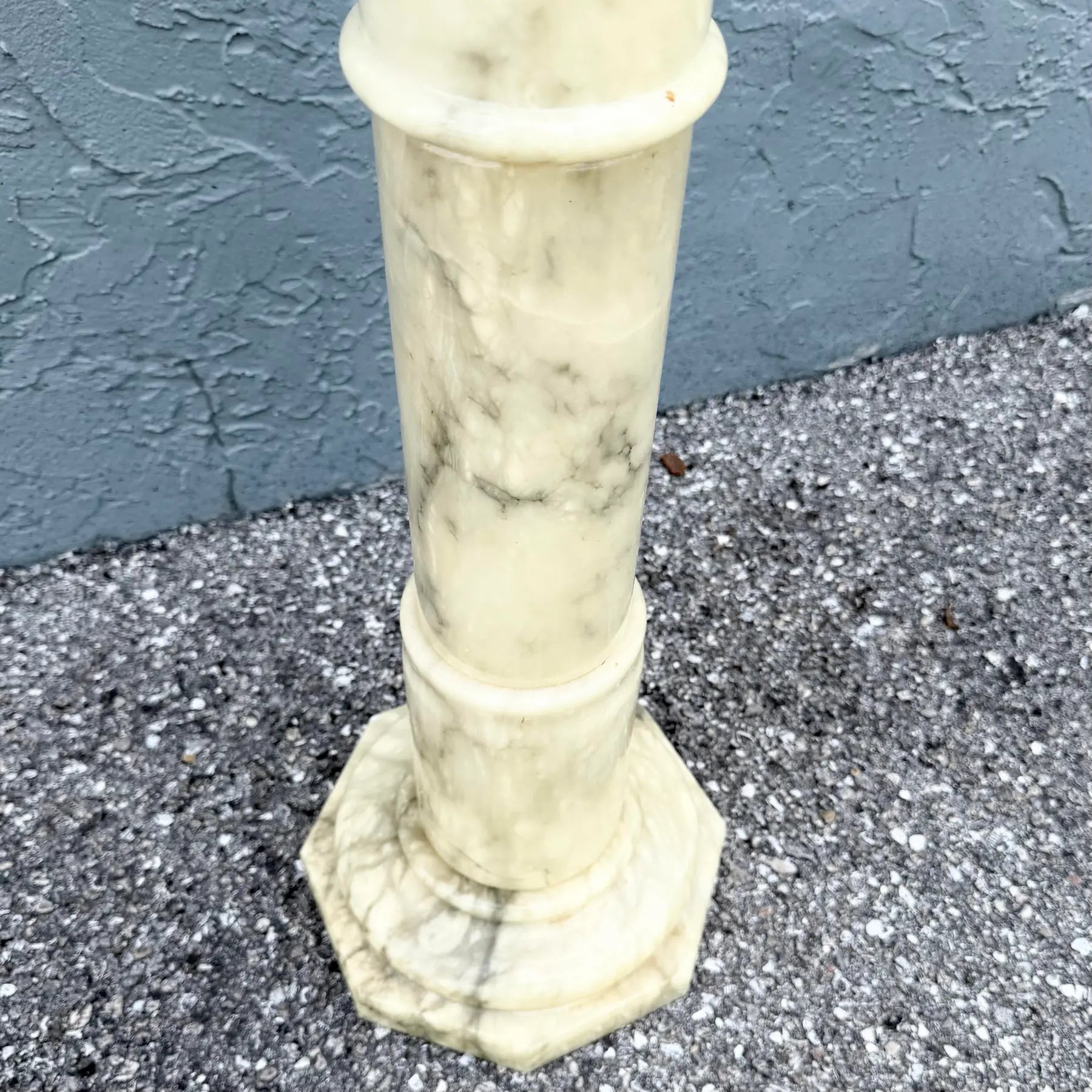 Vintage Italian Hand Carved Alabaster Pedestal Dolphin & Flamingo
