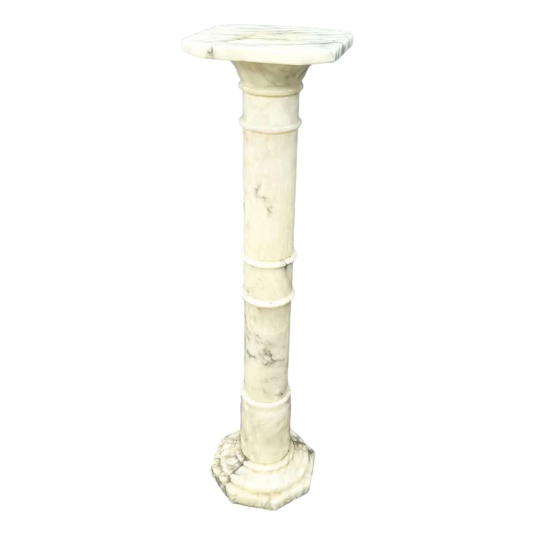 Vintage Italian Hand Carved Alabaster Pedestal Dolphin & Flamingo