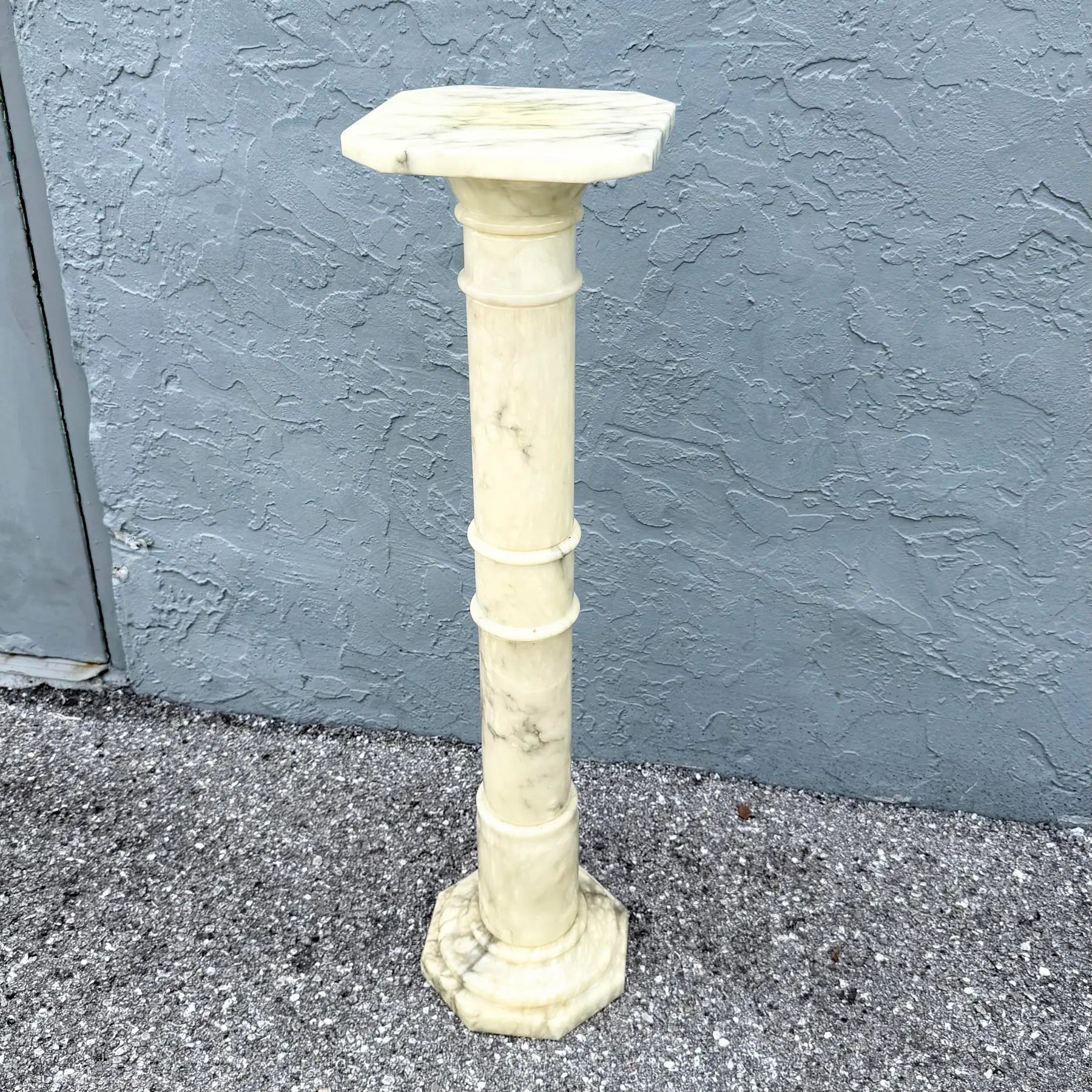Vintage Italian Hand Carved Alabaster Pedestal Dolphin & Flamingo
