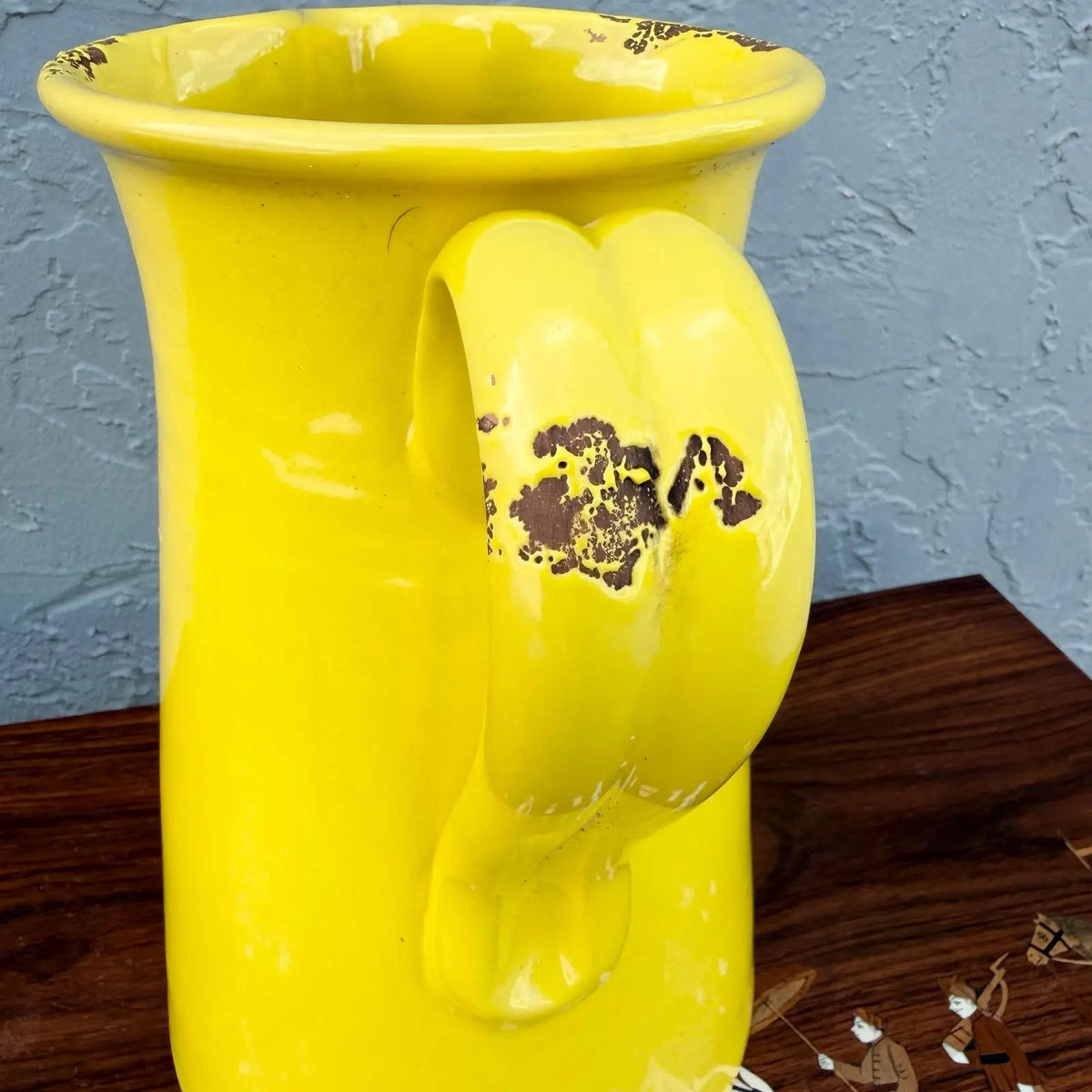 Vintage Italian Hand Made Yellow Pottery Pitcher