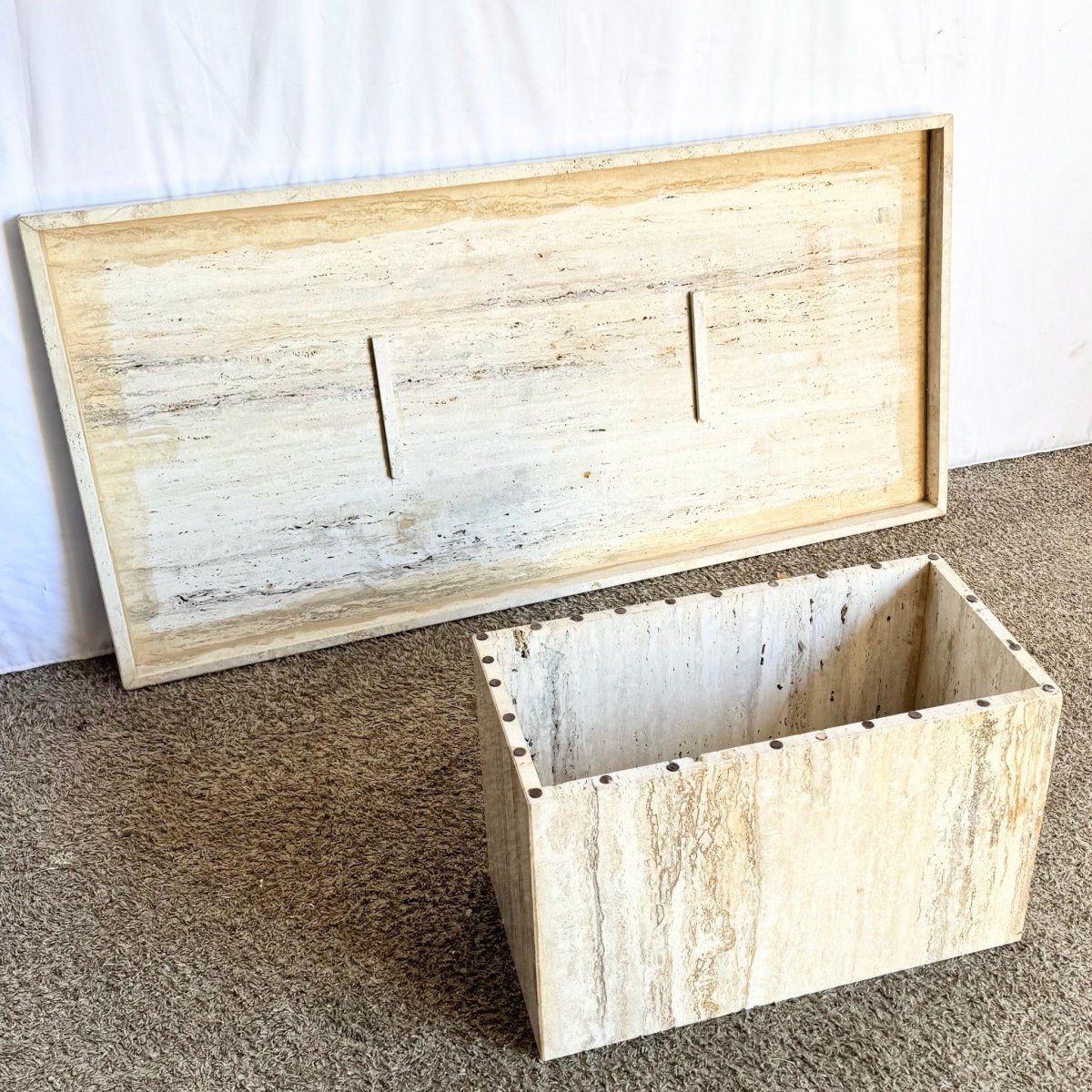 Vintage Italian Rectangular Travertine Coffee Table - Dolphin & Flamingo