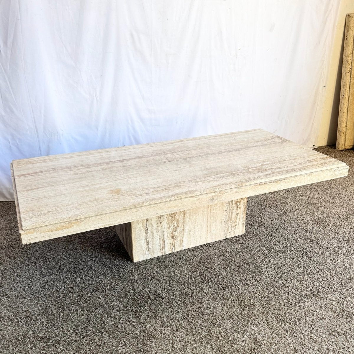 Vintage Italian Rectangular Travertine Coffee Table - Dolphin & Flamingo