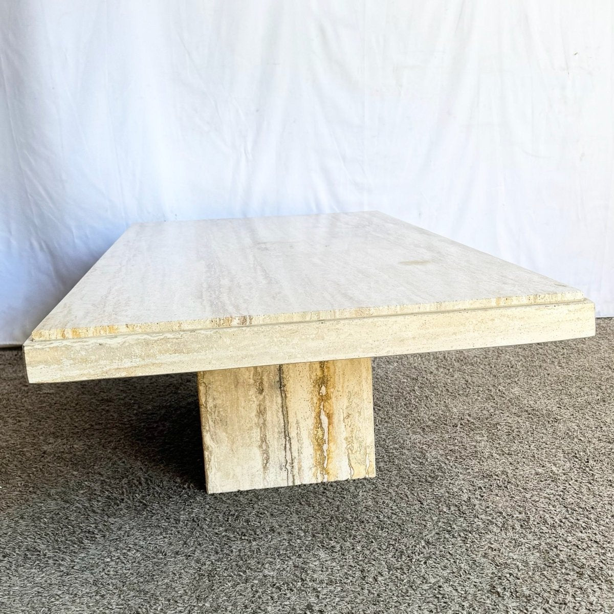 Vintage Italian Rectangular Travertine Coffee Table - Dolphin & Flamingo