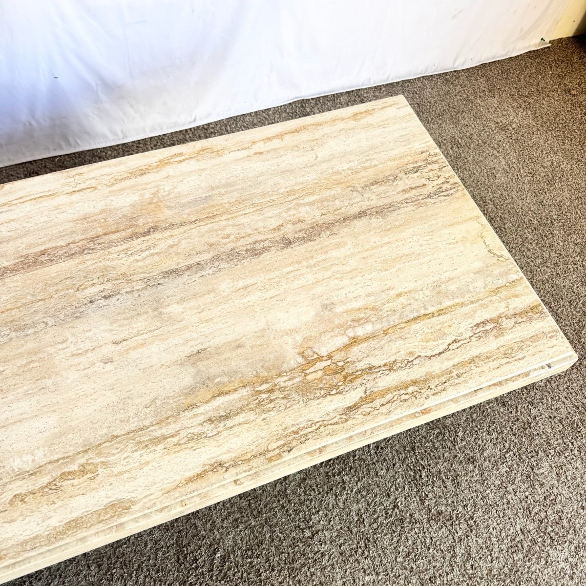 Vintage Italian Rectangular Travertine Coffee Table - Dolphin & Flamingo