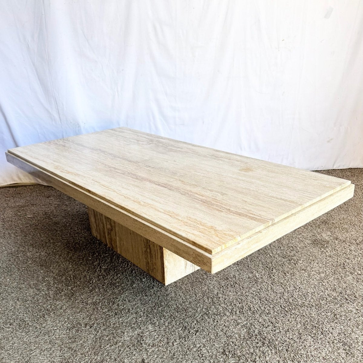 Vintage Italian Rectangular Travertine Coffee Table - Dolphin & Flamingo