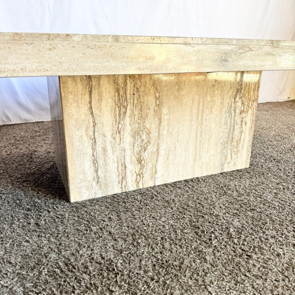 Vintage Italian Rectangular Travertine Coffee Table - Dolphin & Flamingo