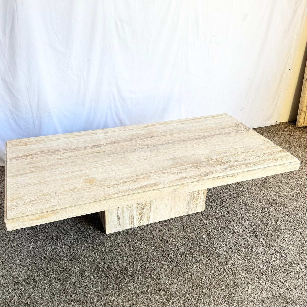 Vintage Italian Rectangular Travertine Coffee Table - Dolphin & Flamingo