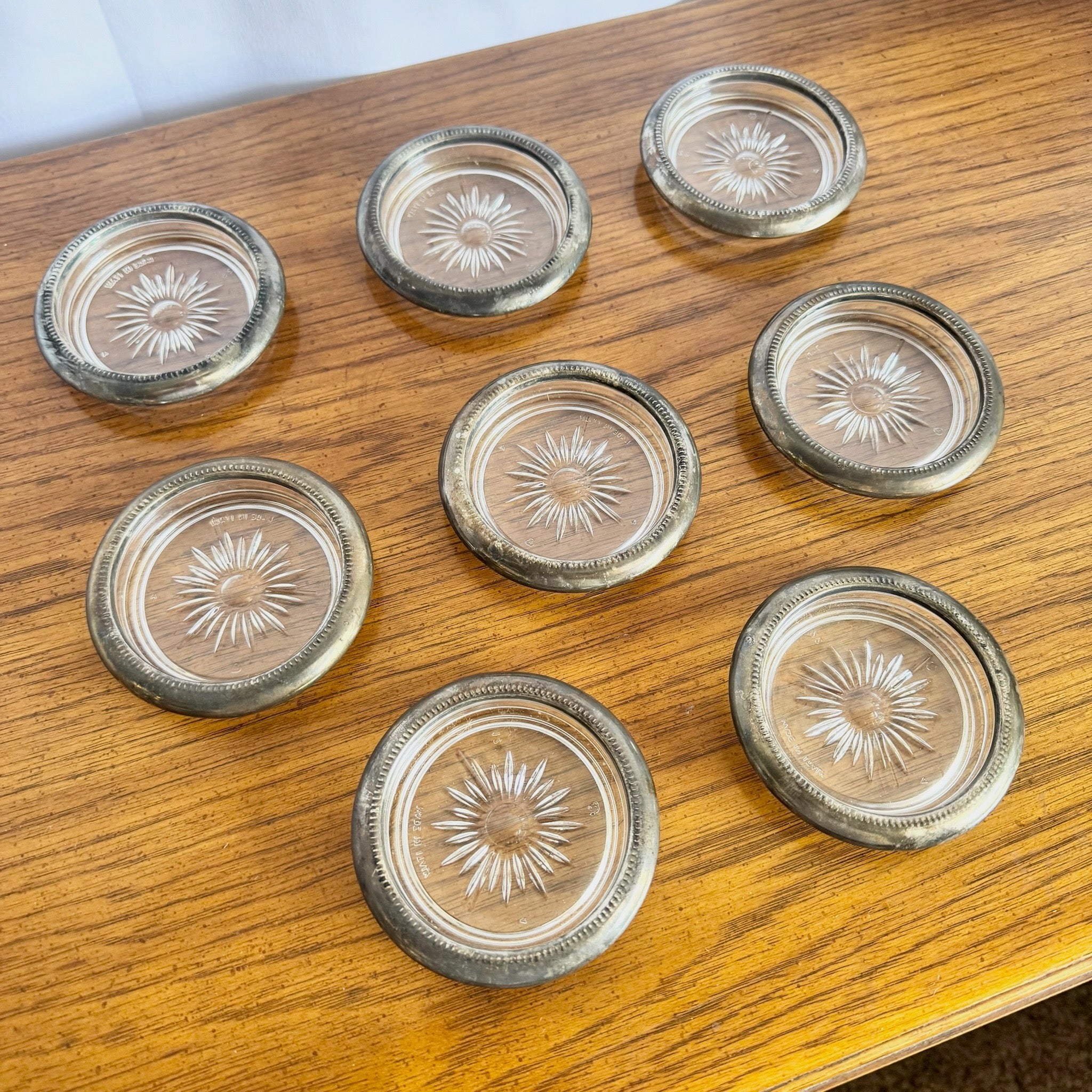 Vintage Italian Silver Plate and Cut Glass Coasters - Set of 8 - Dolphin & Flamingo