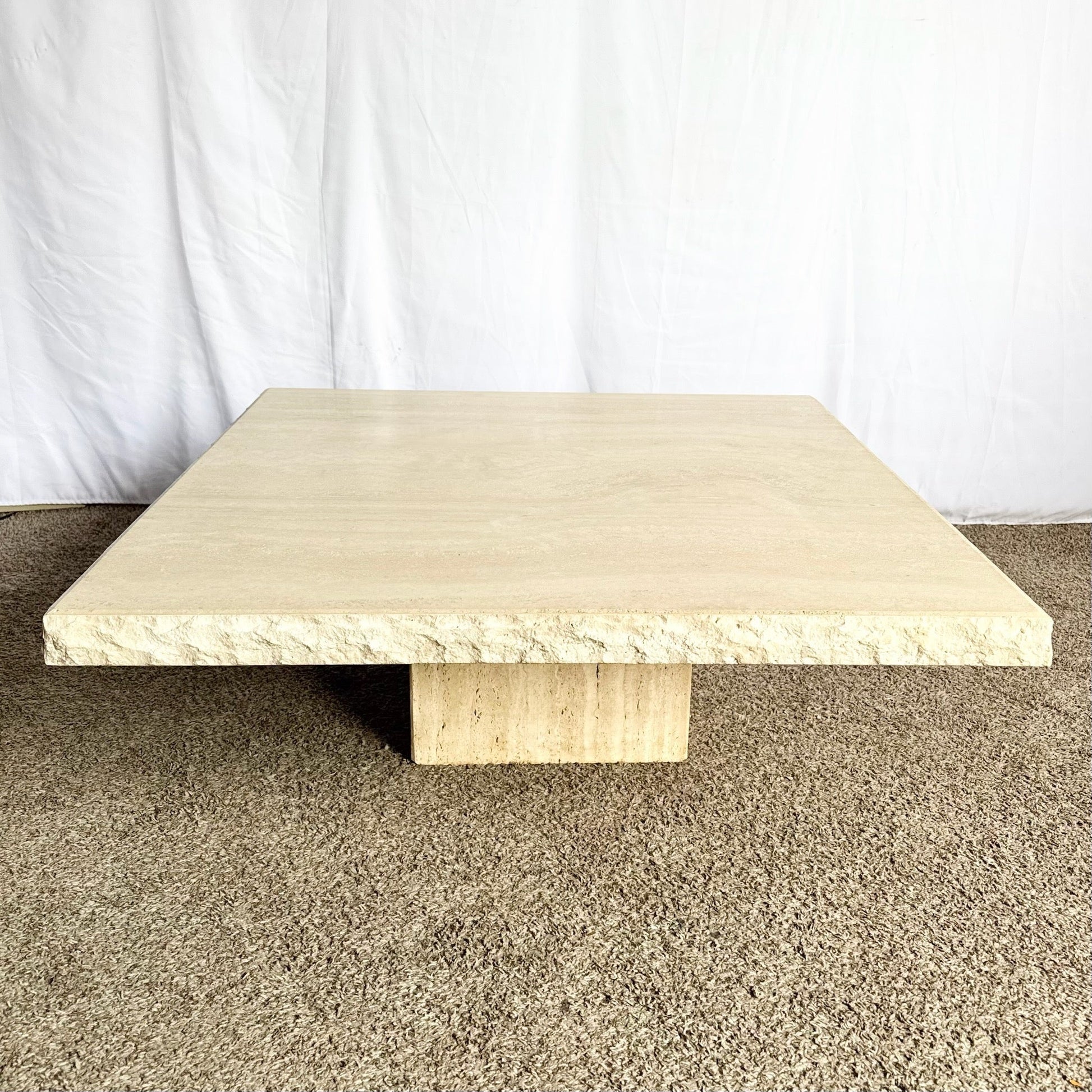 Vintage Italian Travertine Coffee Table With Raw Edges by Stone International - Dolphin & Flamingo