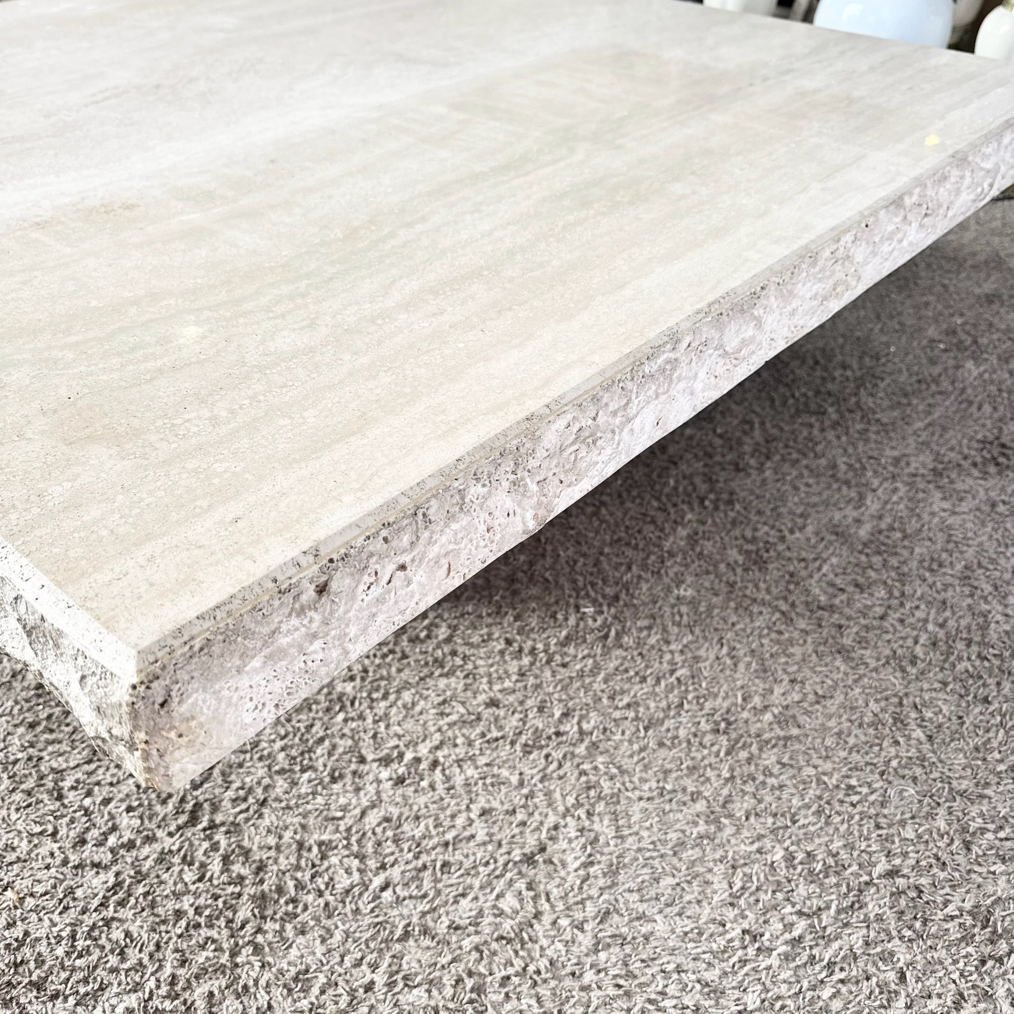 Vintage Italian Travertine Coffee Table With Raw Edges by Stone International - Dolphin & Flamingo