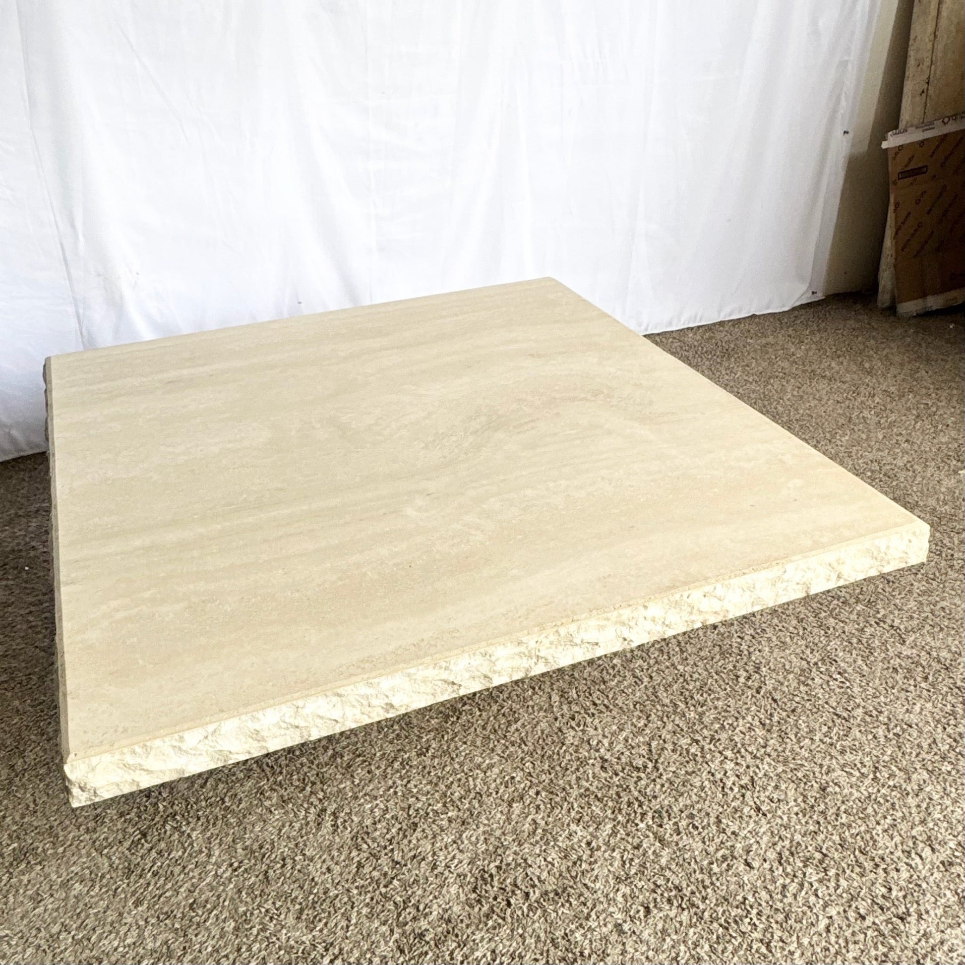 Vintage Italian Travertine Coffee Table With Raw Edges by Stone International - Dolphin & Flamingo