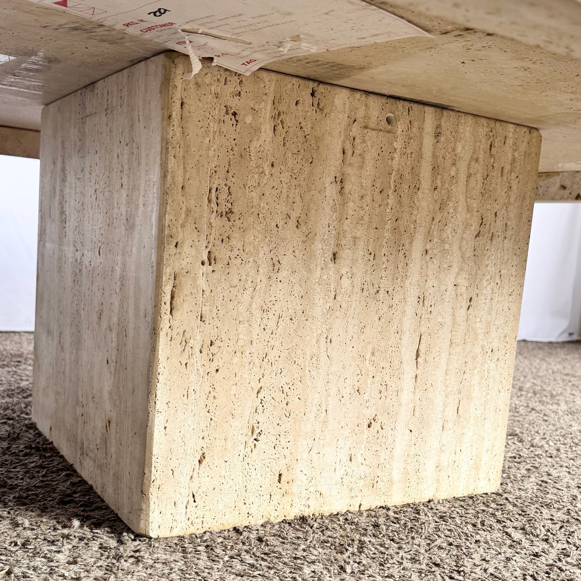 Vintage Italian Travertine Coffee Table With Raw Edges by Stone International - Dolphin & Flamingo