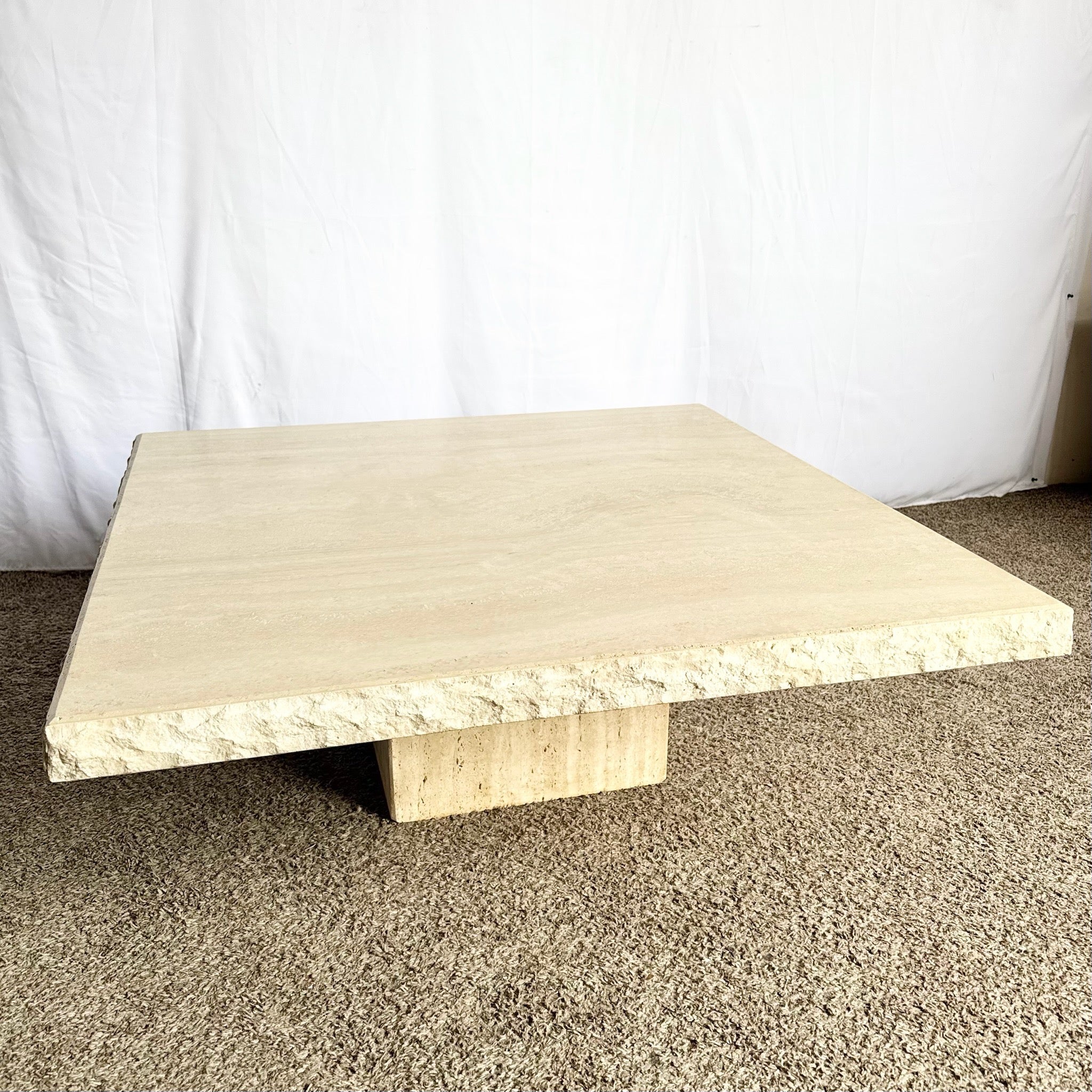 Vintage Italian Travertine Coffee Table With Raw Edges by Stone International - Dolphin & Flamingo
