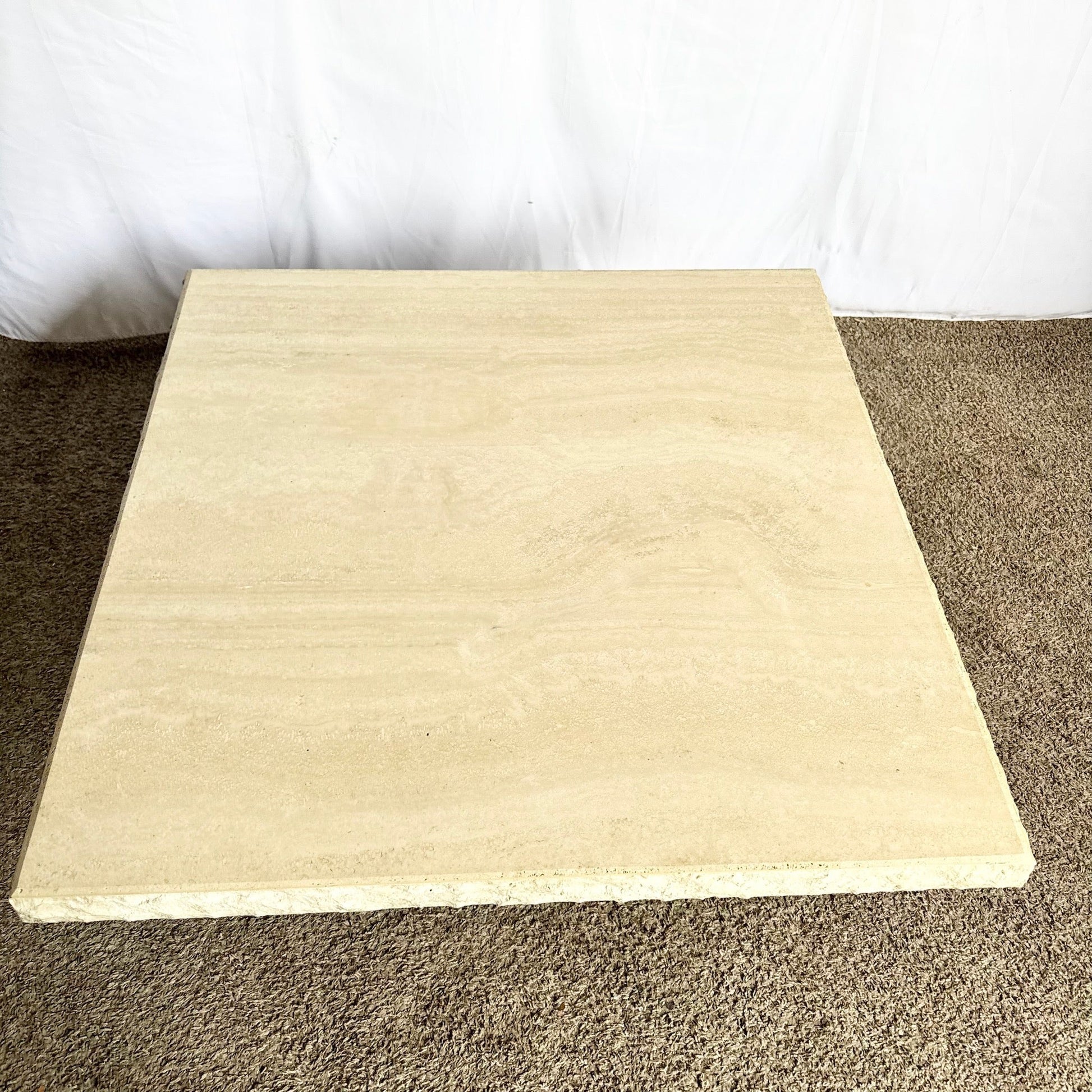 Vintage Italian Travertine Coffee Table With Raw Edges by Stone International - Dolphin & Flamingo