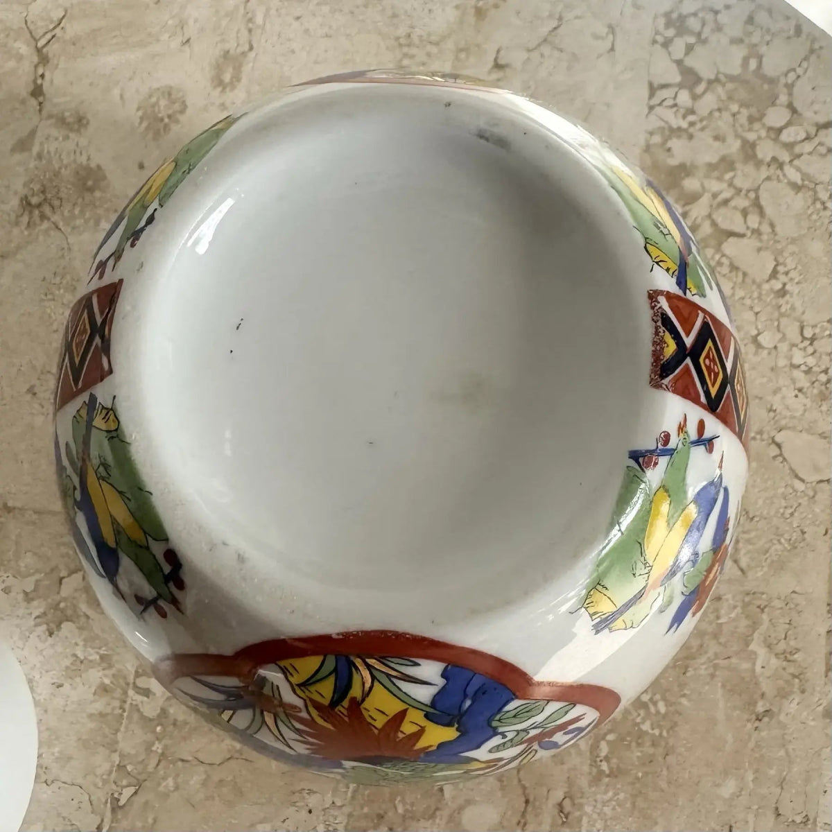 Vintage Japanese Imari Style Porcelain Hand Painted Ginger Jar - Dolphin & Flamingo