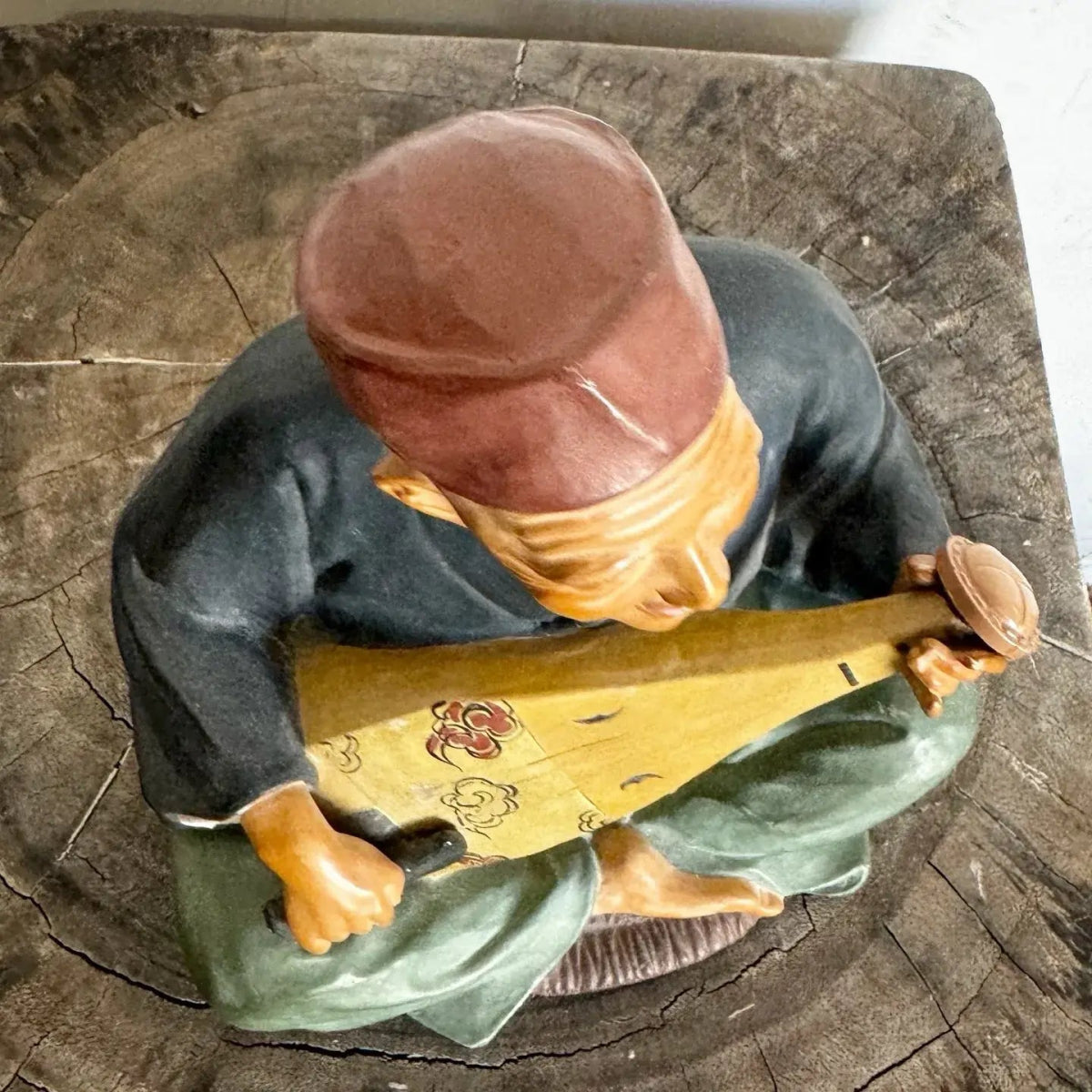 Vintage Japanese Leftons Clay Doll of an Old Man Playing a Biwa - Dolphin & Flamingo