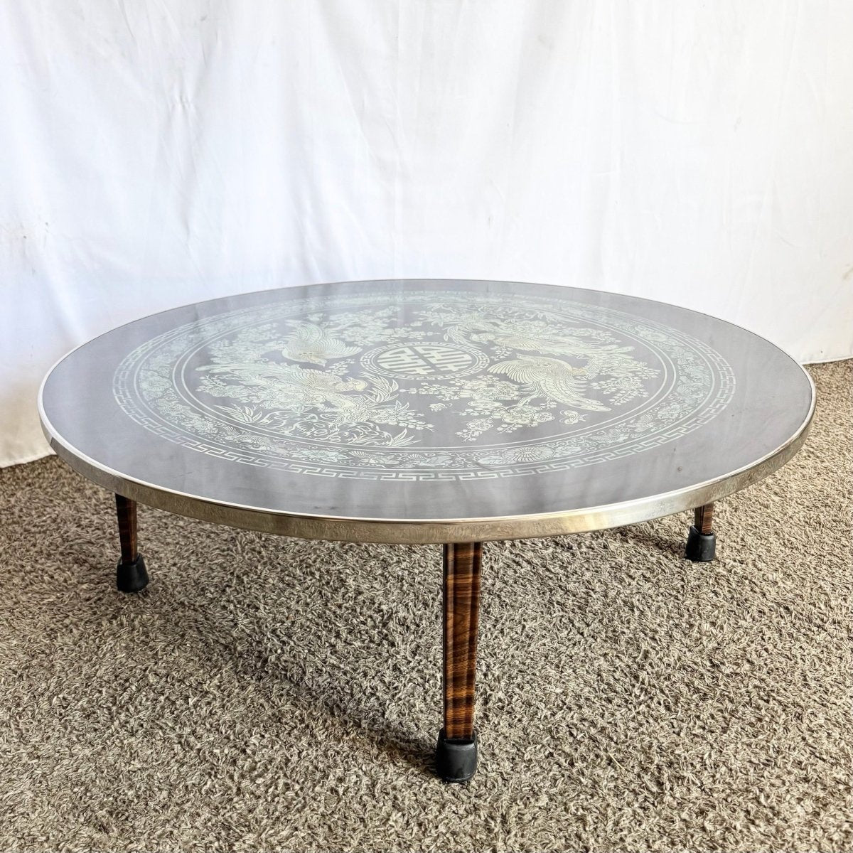 Vintage Korean Mother of Pearl Inlay Foldable Coffee Table - Dolphin & Flamingo